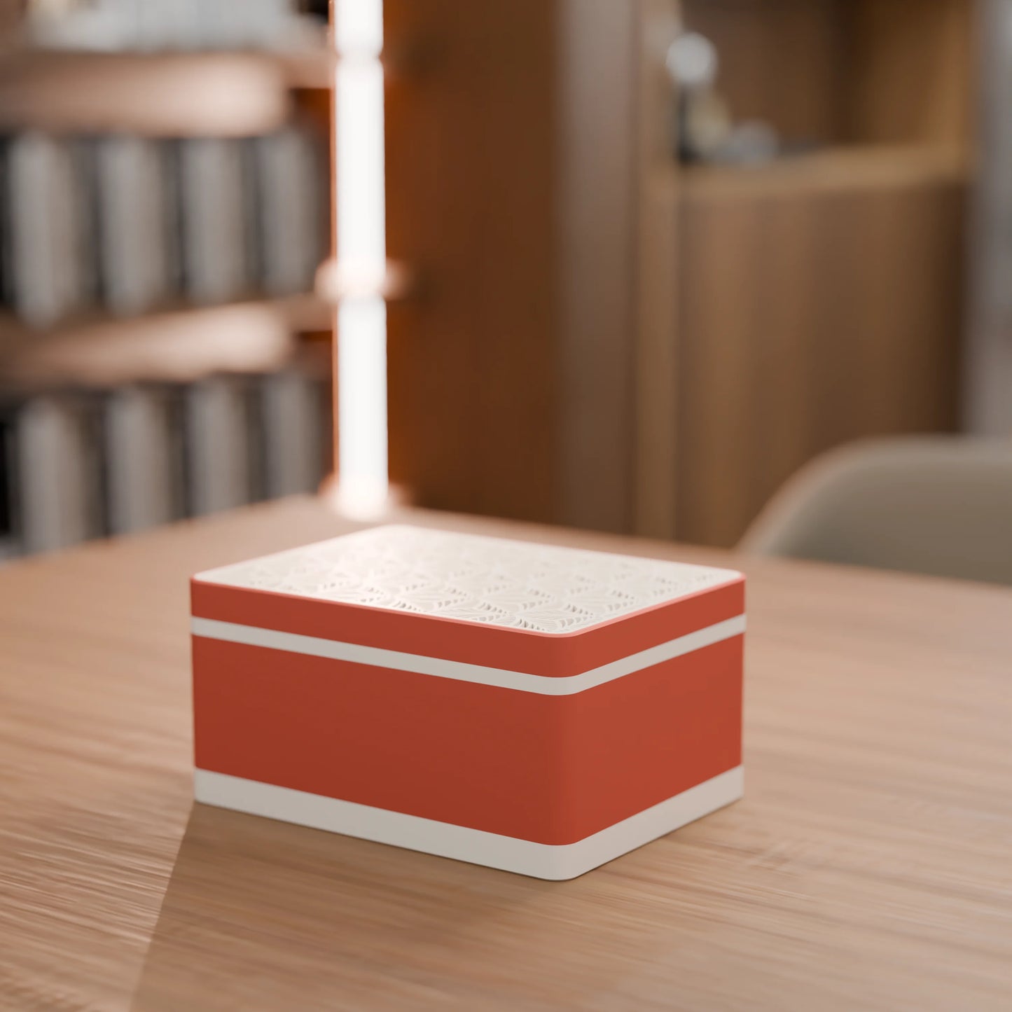 Elegante Geschenkbox von oben, mit Blattmuster, Mittel - 20x15x10, Farbe Mattes Rot