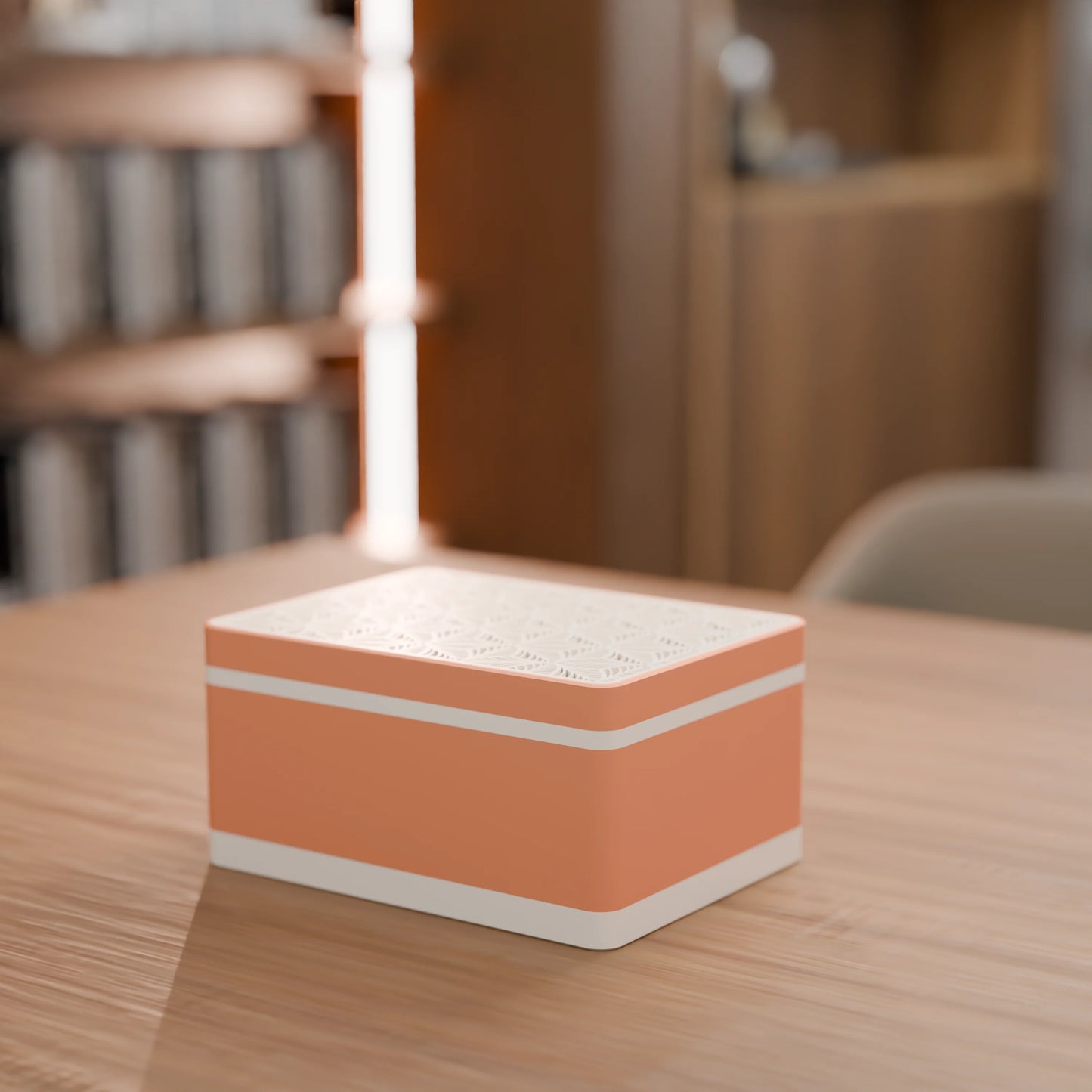 Elegante Geschenkbox von oben, mit Blattmuster, Mittel - 20x15x10, Farbe Pfirsich