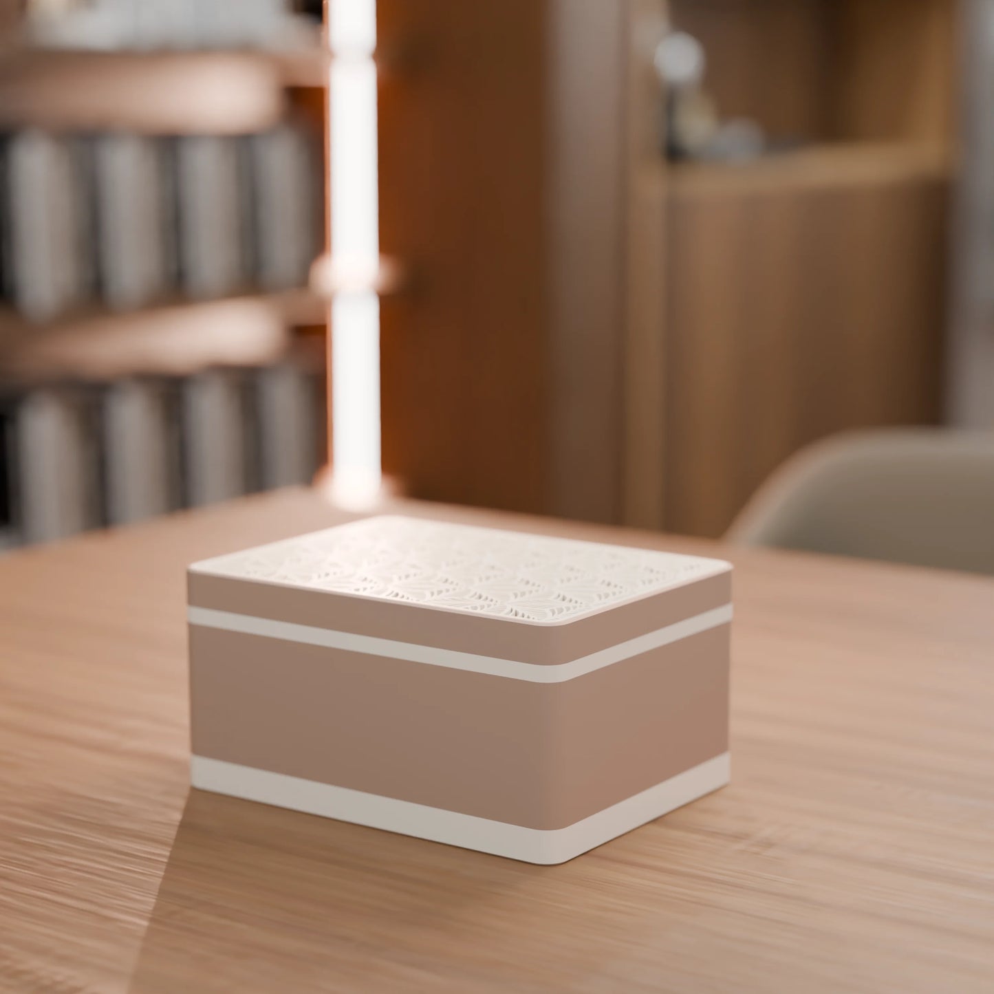 Elegante Geschenkbox von oben, mit Blattmuster, Mittel - 20x15x10, Farbe Erdnuss