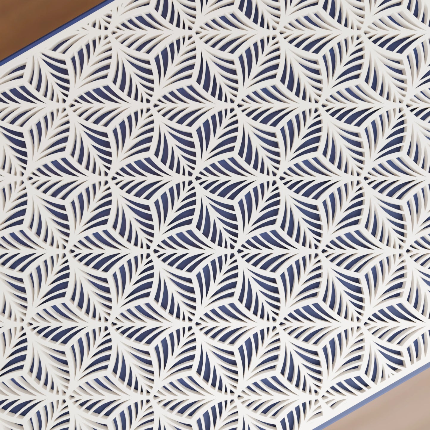 Nahaufnahme von Blattmuster von eleganter Geschenkbox, Gross - 25x20x14, Farbe Army Dunkelblau