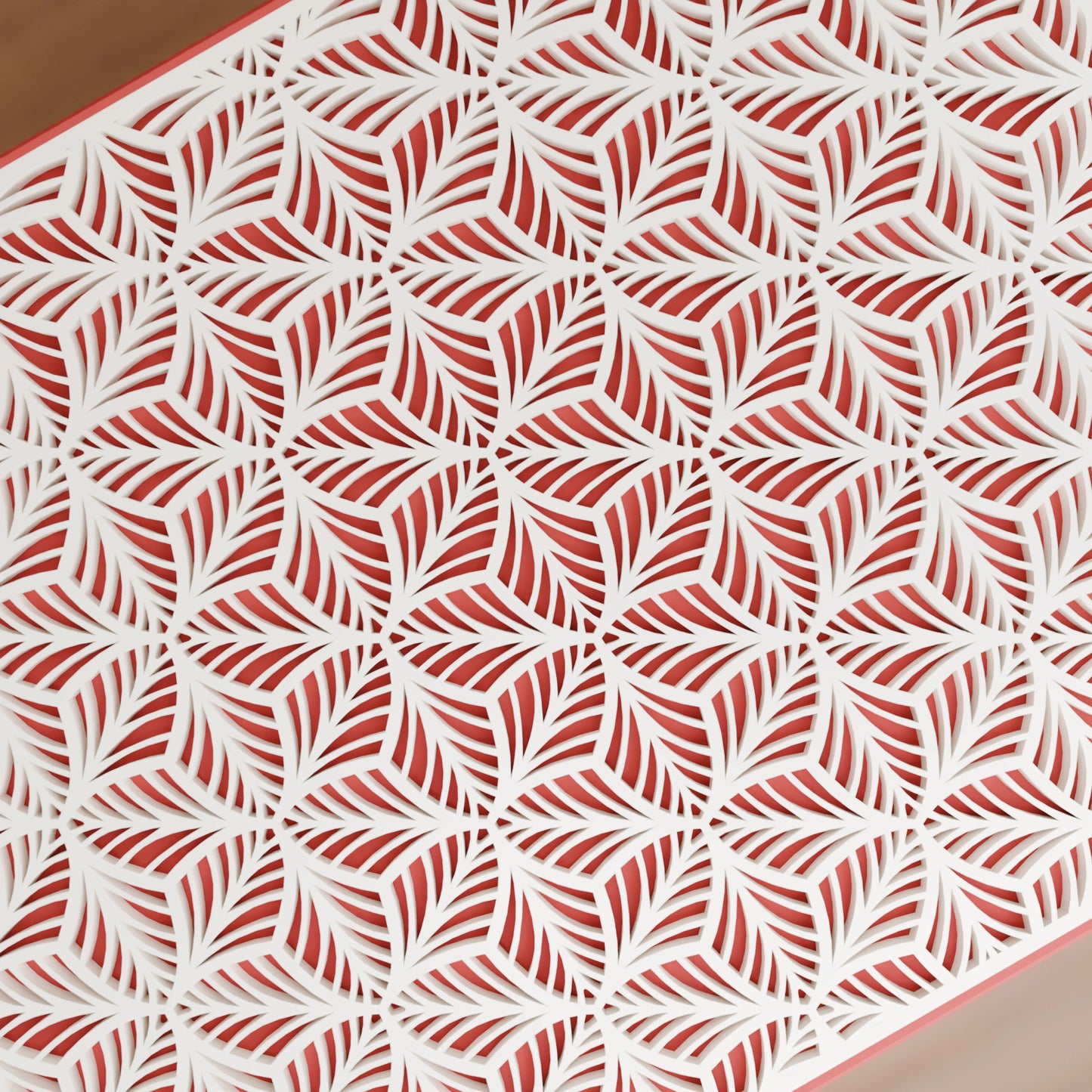 Nahaufnahme von Blattmuster von eleganter Geschenkbox, Gross - 25x20x14, Farbe Army Rot
