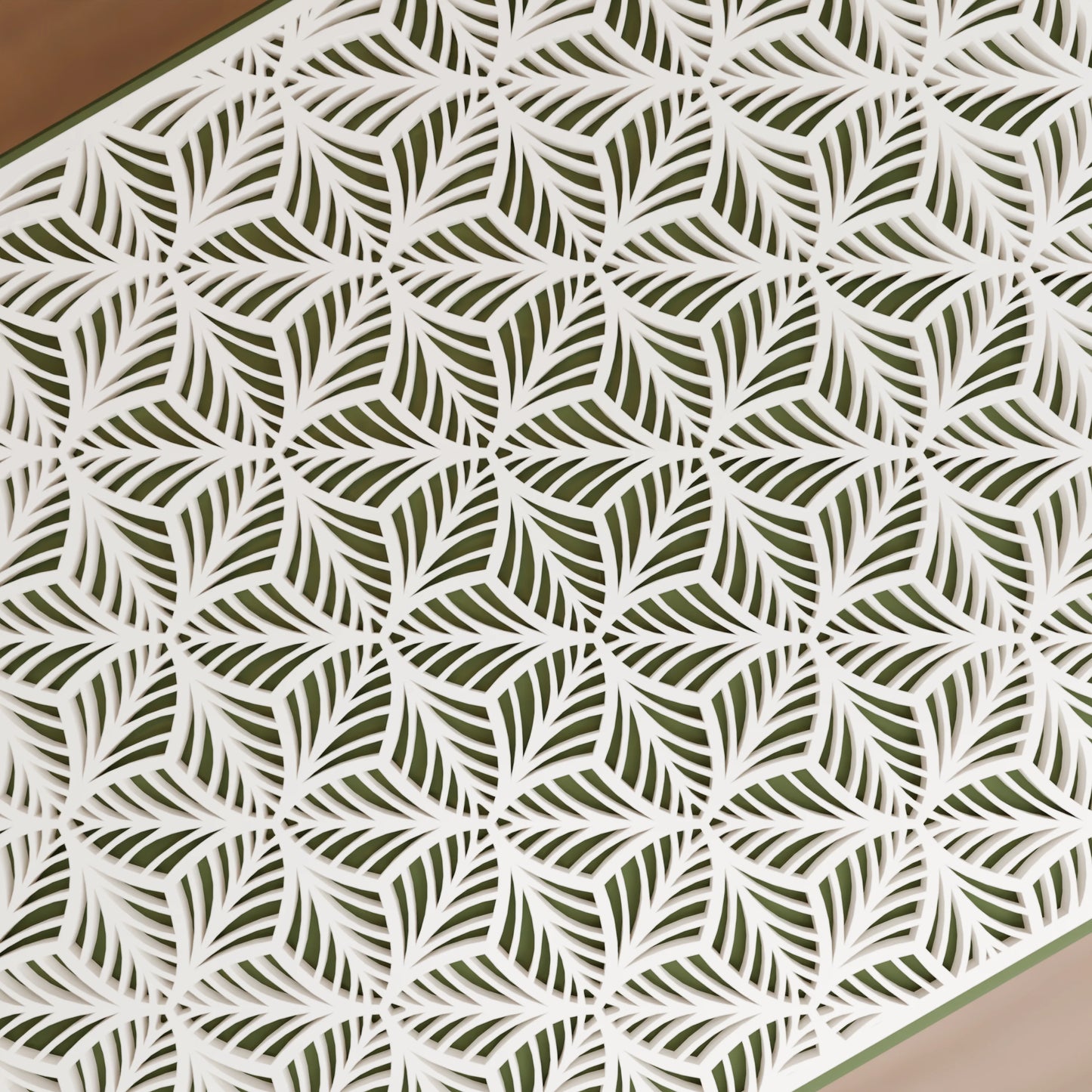 Nahaufnahme von Blattmuster von eleganter Geschenkbox, Gross - 25x20x14, Farbe Army Dunkelgrün