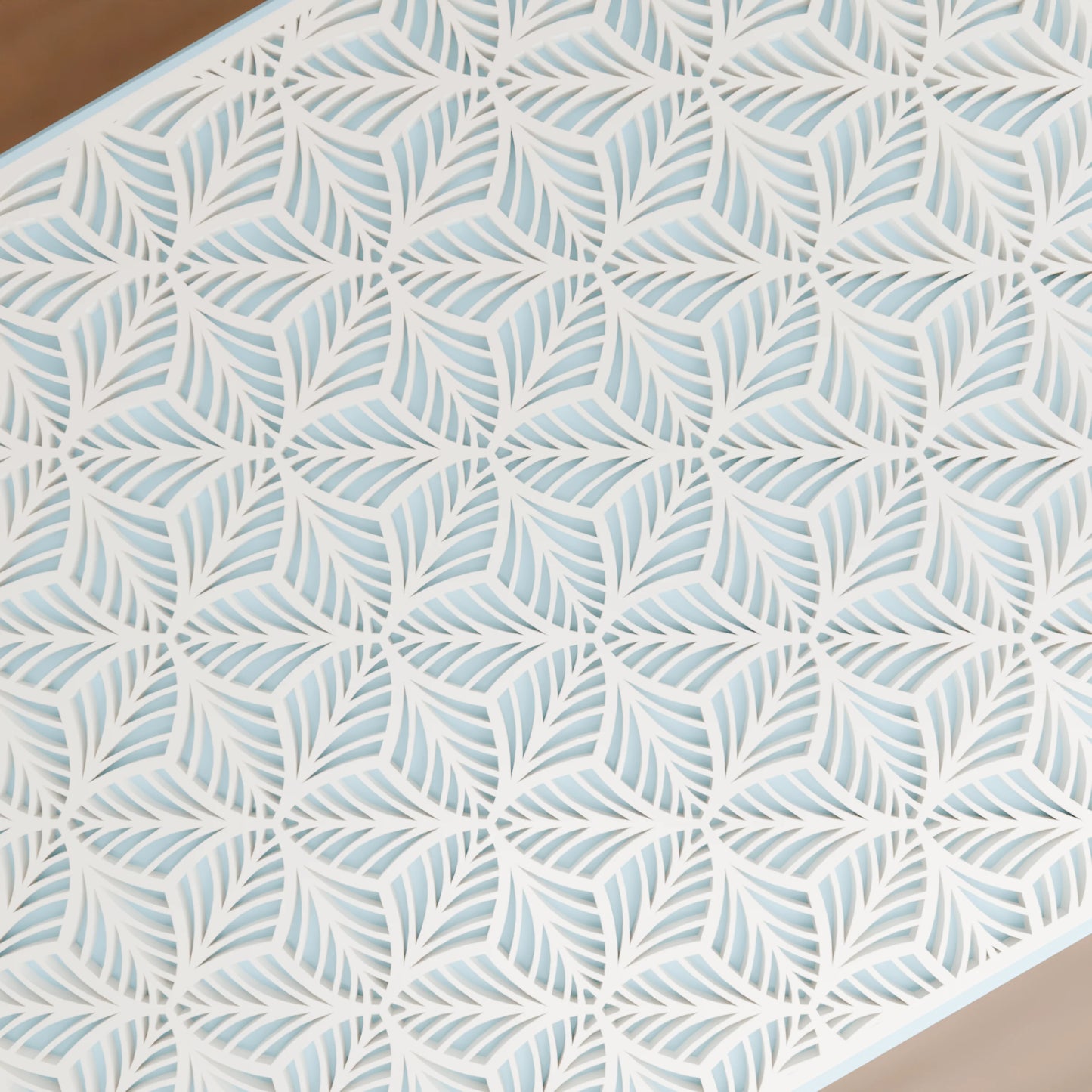 Nahaufnahme von Blattmuster von eleganter Geschenkbox, Gross - 25x20x14, Farbe Eis