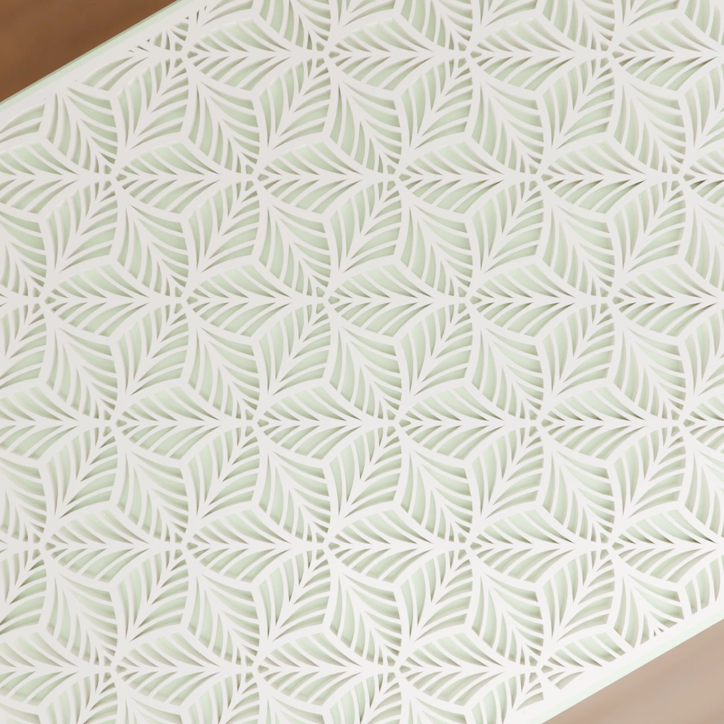 Nahaufnahme von Blattmuster von eleganter Geschenkbox, Gross - 25x20x14, Farbe Minze