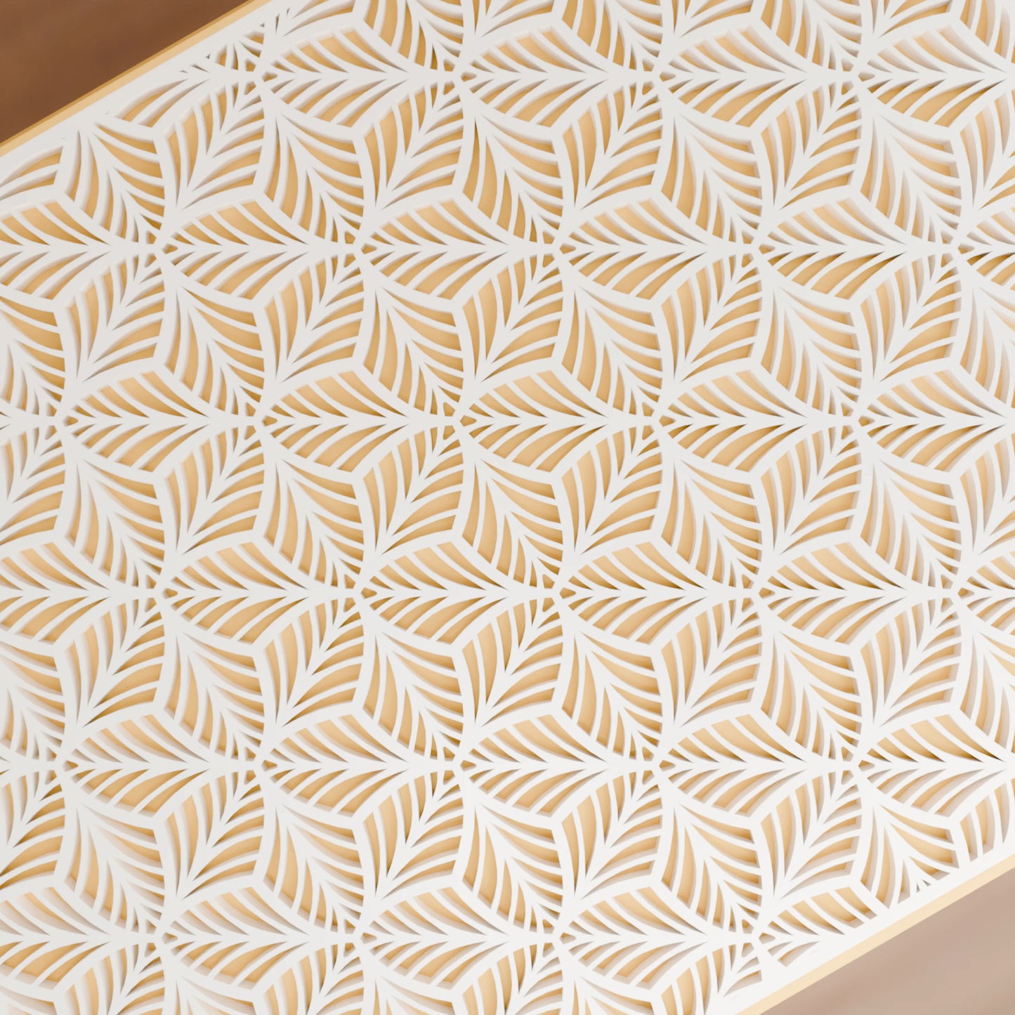 Nahaufnahme von Blattmuster von eleganter Geschenkbox, Gross - 25x20x14, Farbe Savannengelb