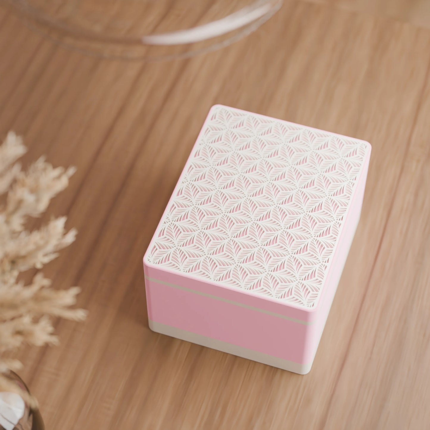 Elegante Geschenkbox von oben, mit Blattmuster, Gross - 25x20x14, Farbe Candy
