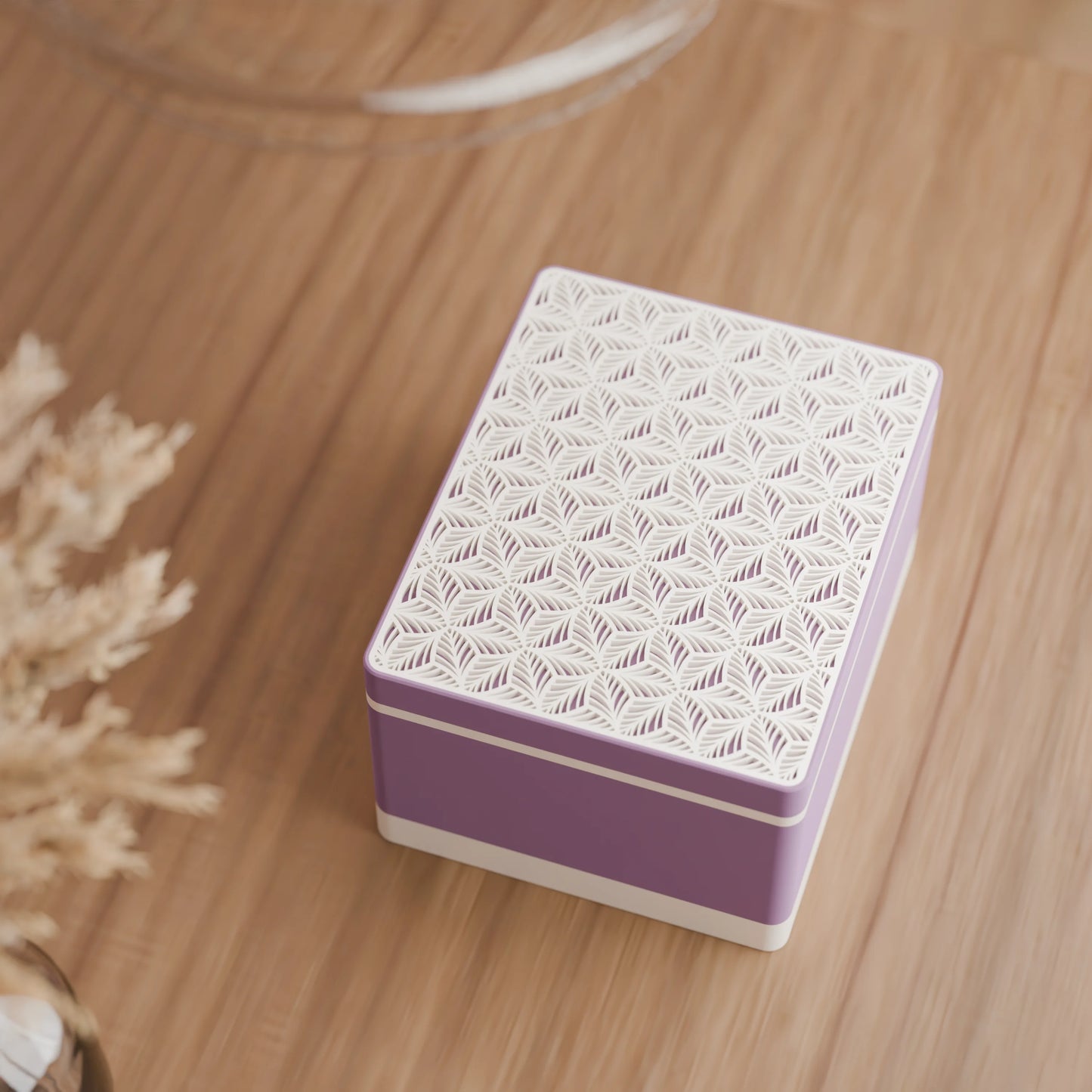 Elegante Geschenkbox von oben, mit Blattmuster, Gross - 25x20x14, Farbe Mattes Violett