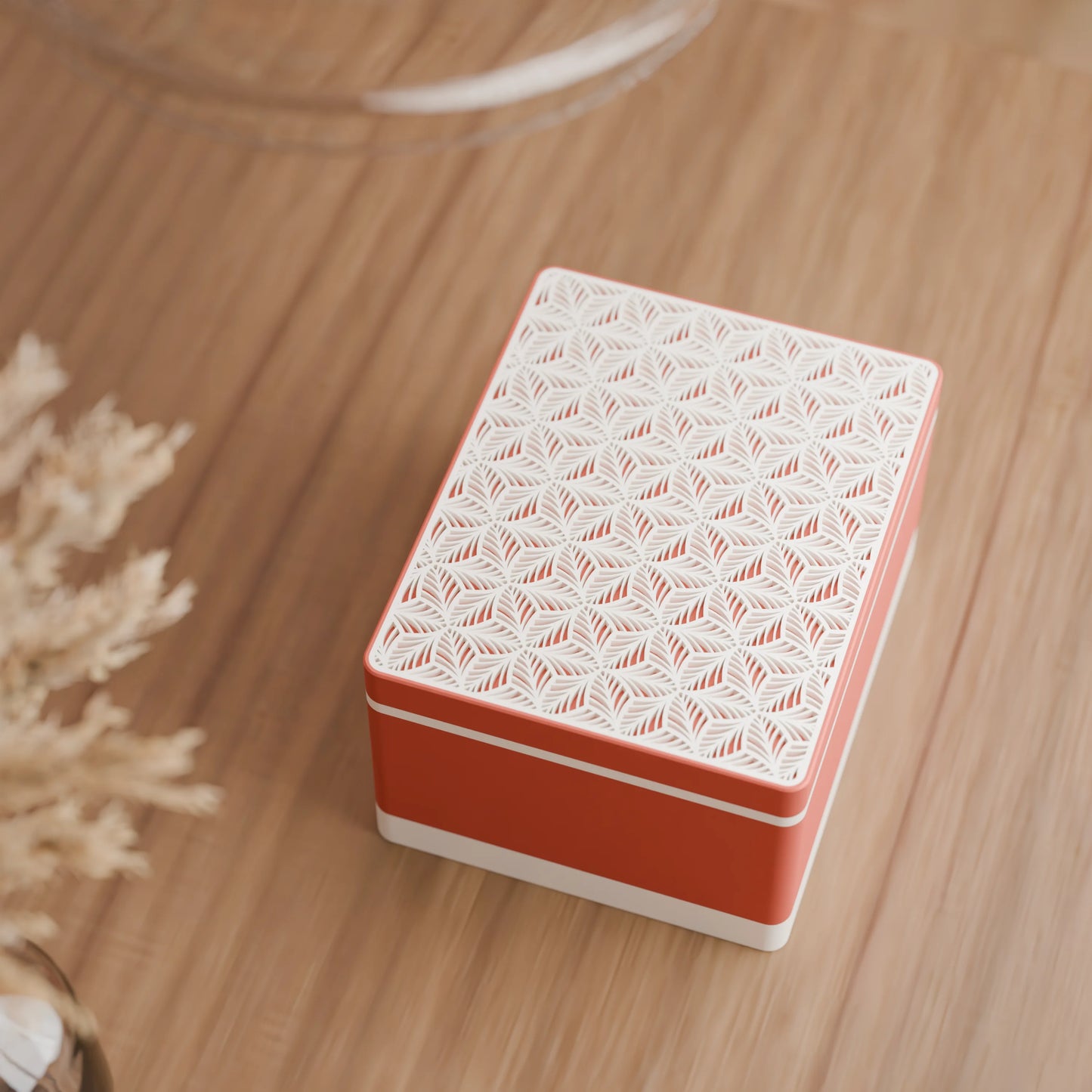 Elegante Geschenkbox von oben, mit Blattmuster, Gross - 25x20x14, Farbe Mattes Rot