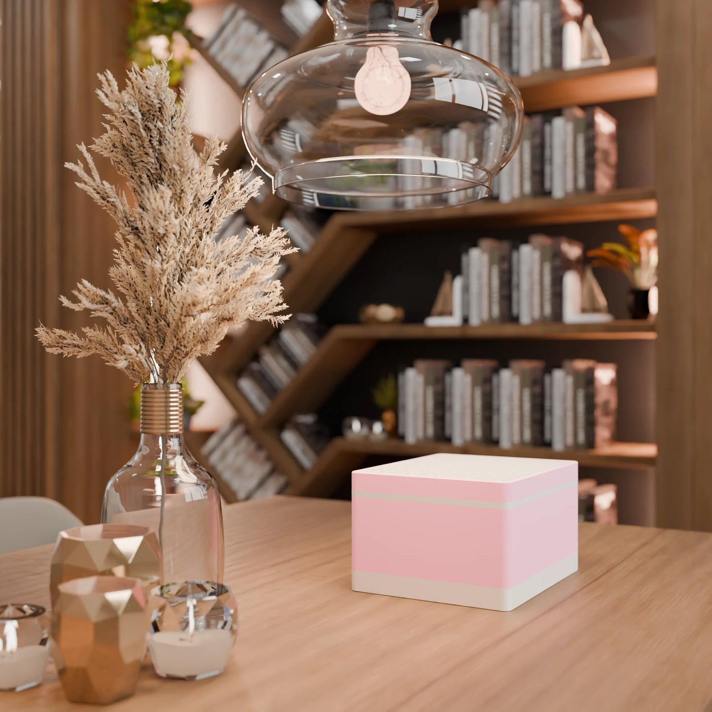 Elegante Geschenkbox auf einem Tisch, mit Blattmuster, Gross - 25x20x14, Farbe Candy