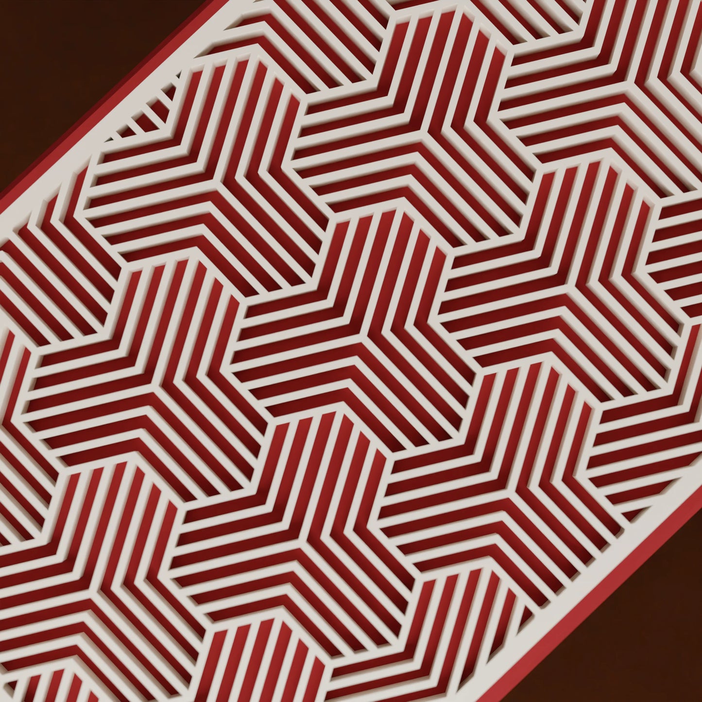 Close-up of pattern of elegant gift box Triangle, Small - 15x10x8, in color Army Red
