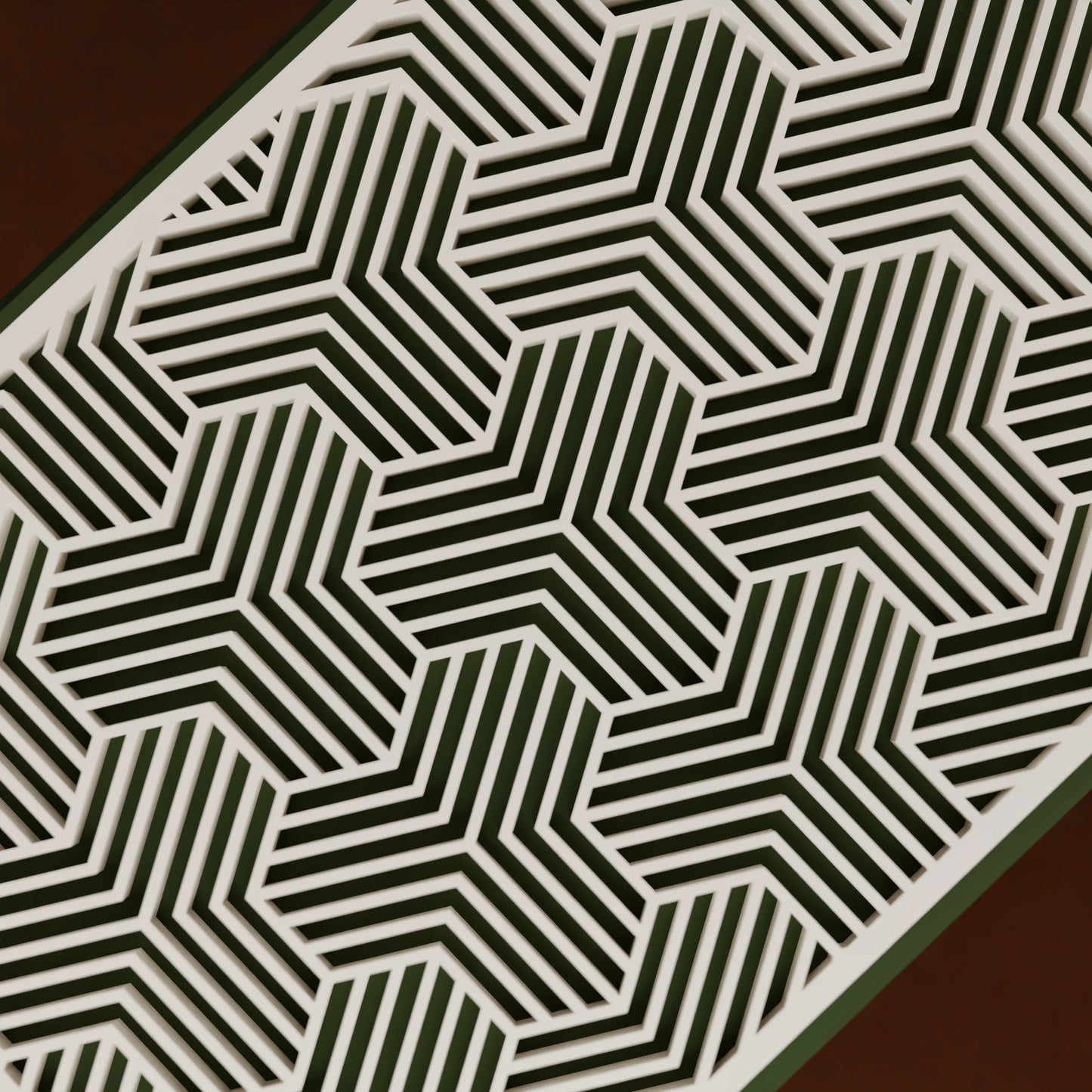 Close-up of pattern of elegant gift box Triangle, Small - 15x10x8, in color Army Dark Green