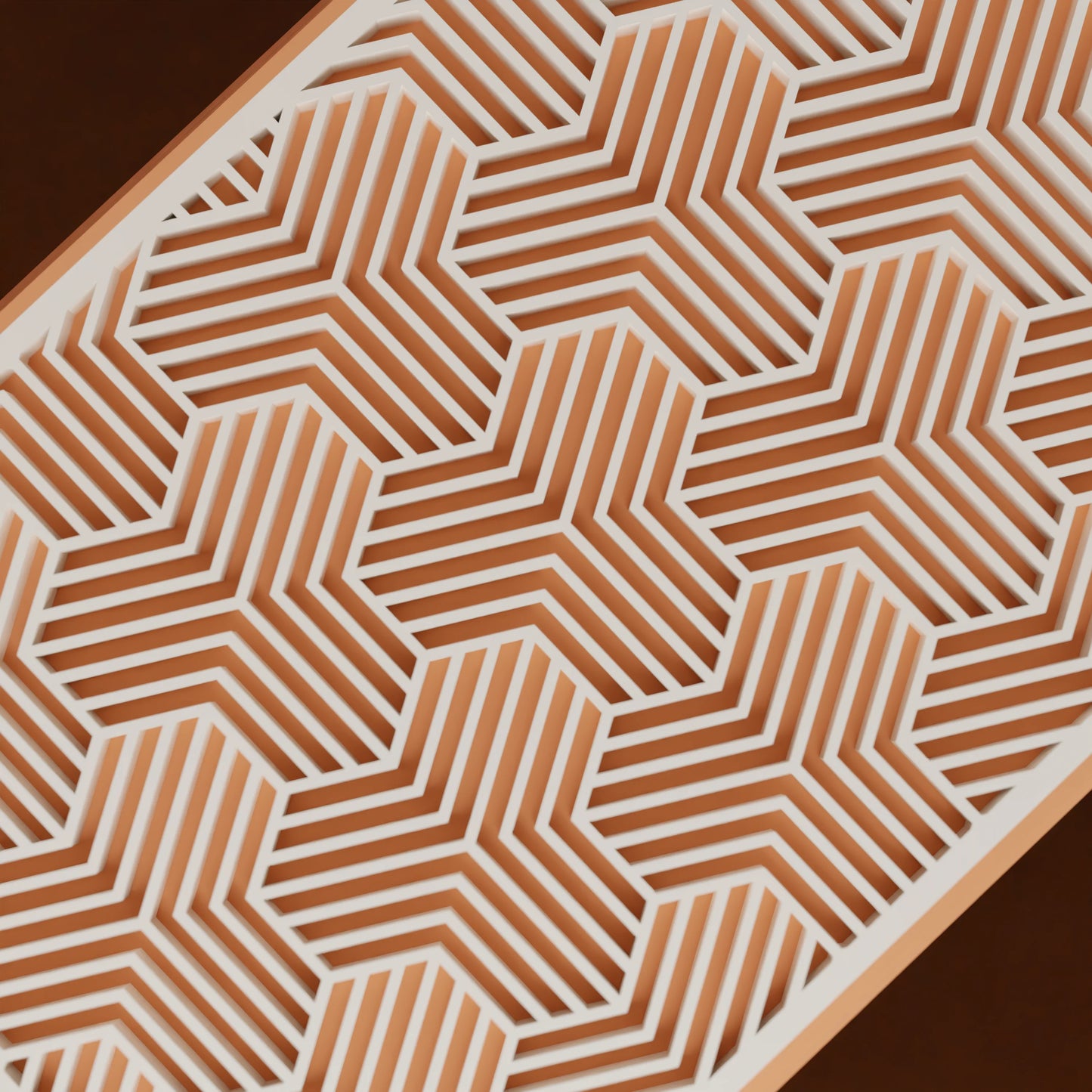 Close-up of pattern of elegant gift box Triangle, Small - 15x10x8, in color Peach