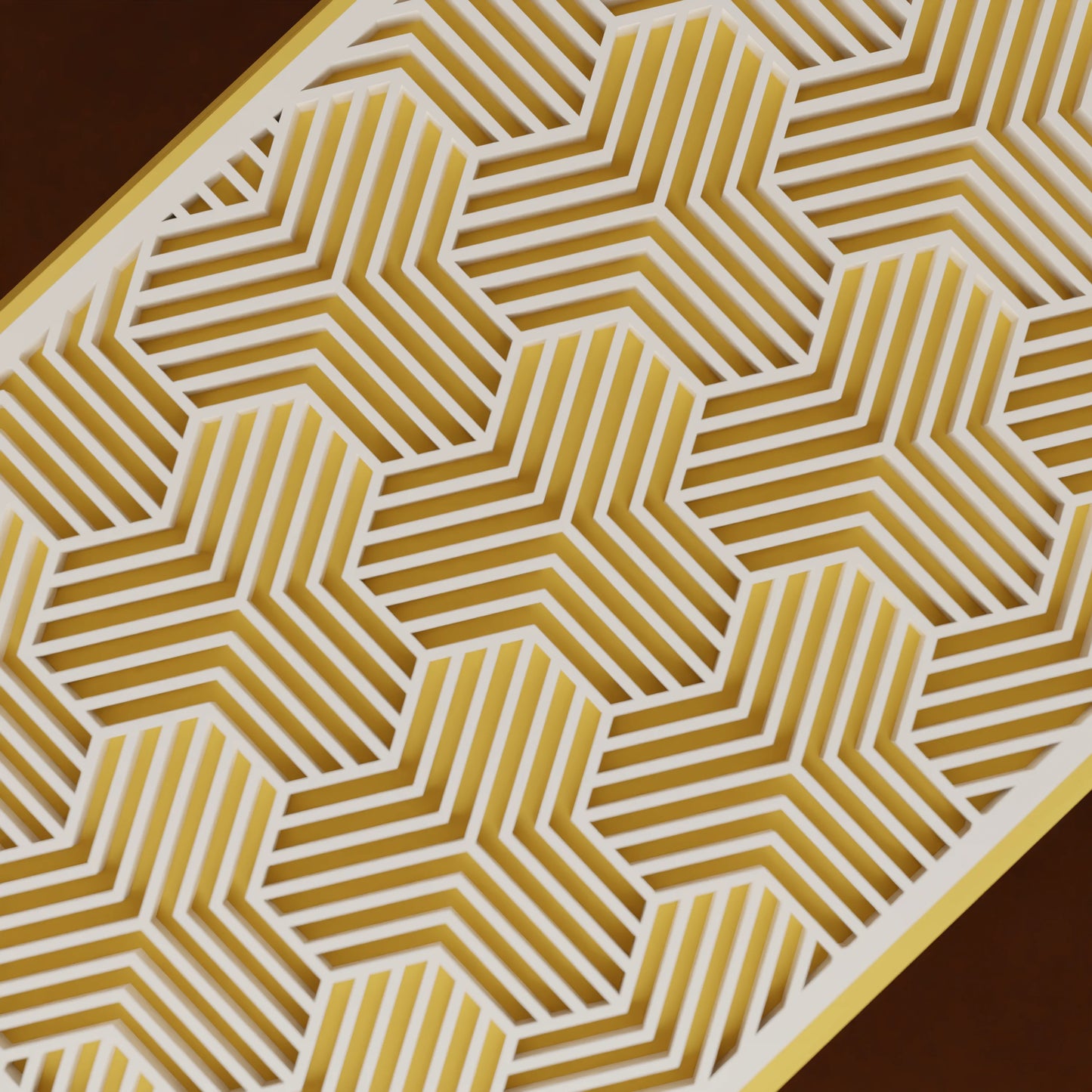 Close-up of pattern of elegant gift box Triangle, Small - 15x10x8, in color Savannah Yellow