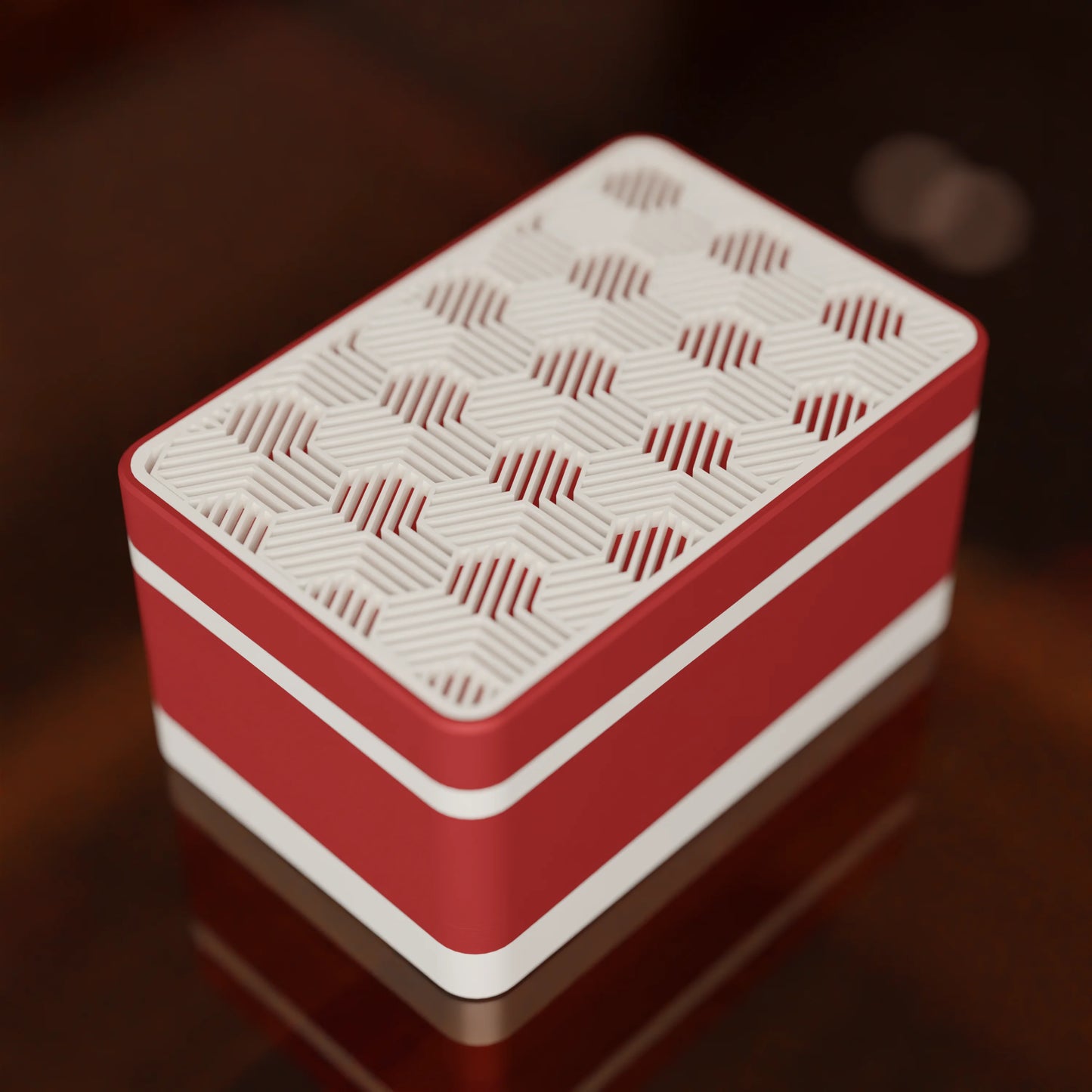 Elegant gift box Triangle with modern pattern, from above, Small - 15x10x8, in color Army Red