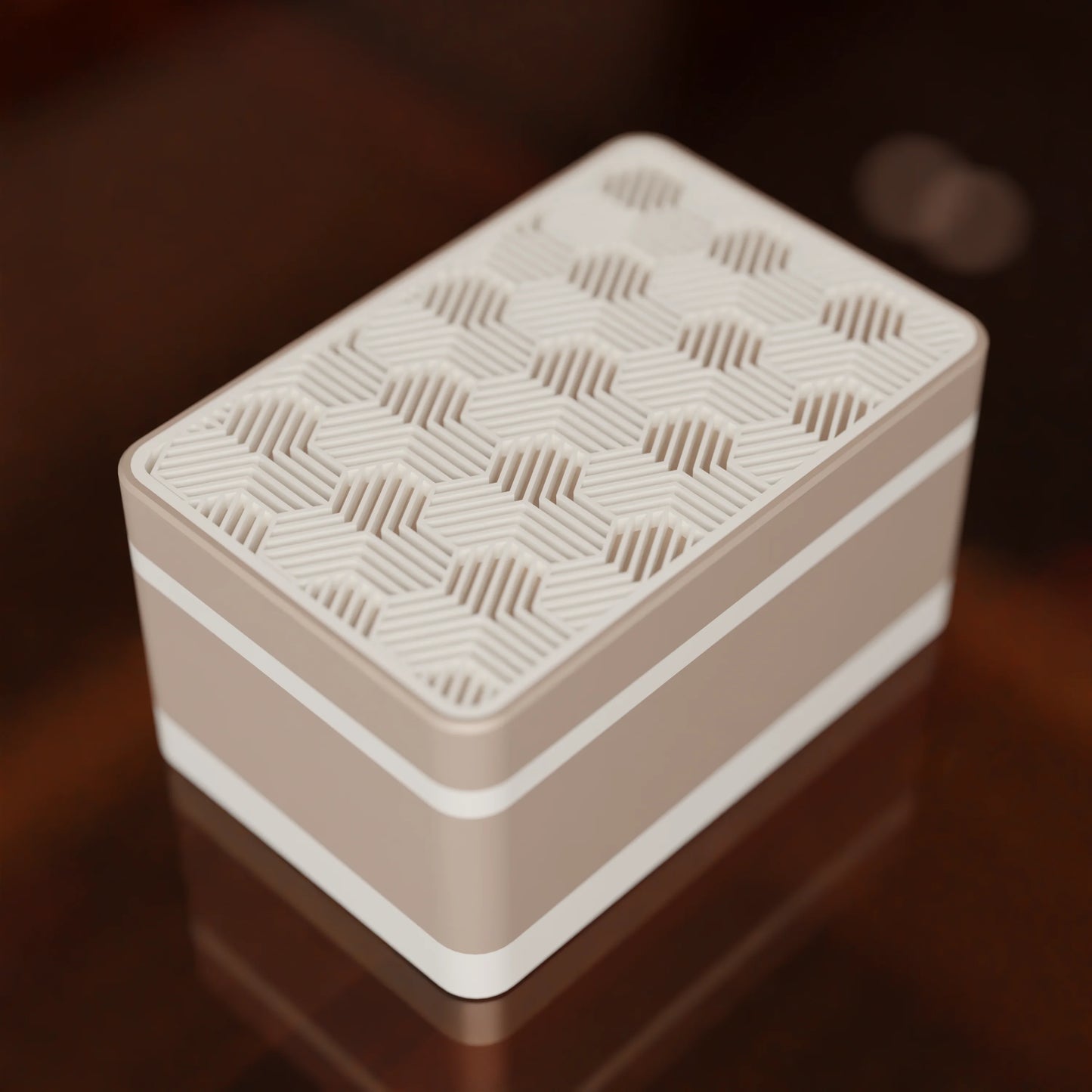Elegant gift box Triangle with modern pattern, from above, Small - 15x10x8, in color Peanut