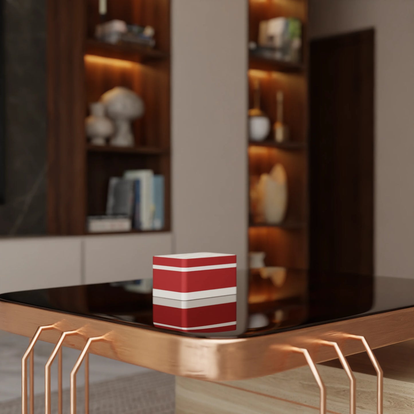 Elegant gift box Triangle with modern pattern on a table, Small - 15x10x8, in color Army Red
