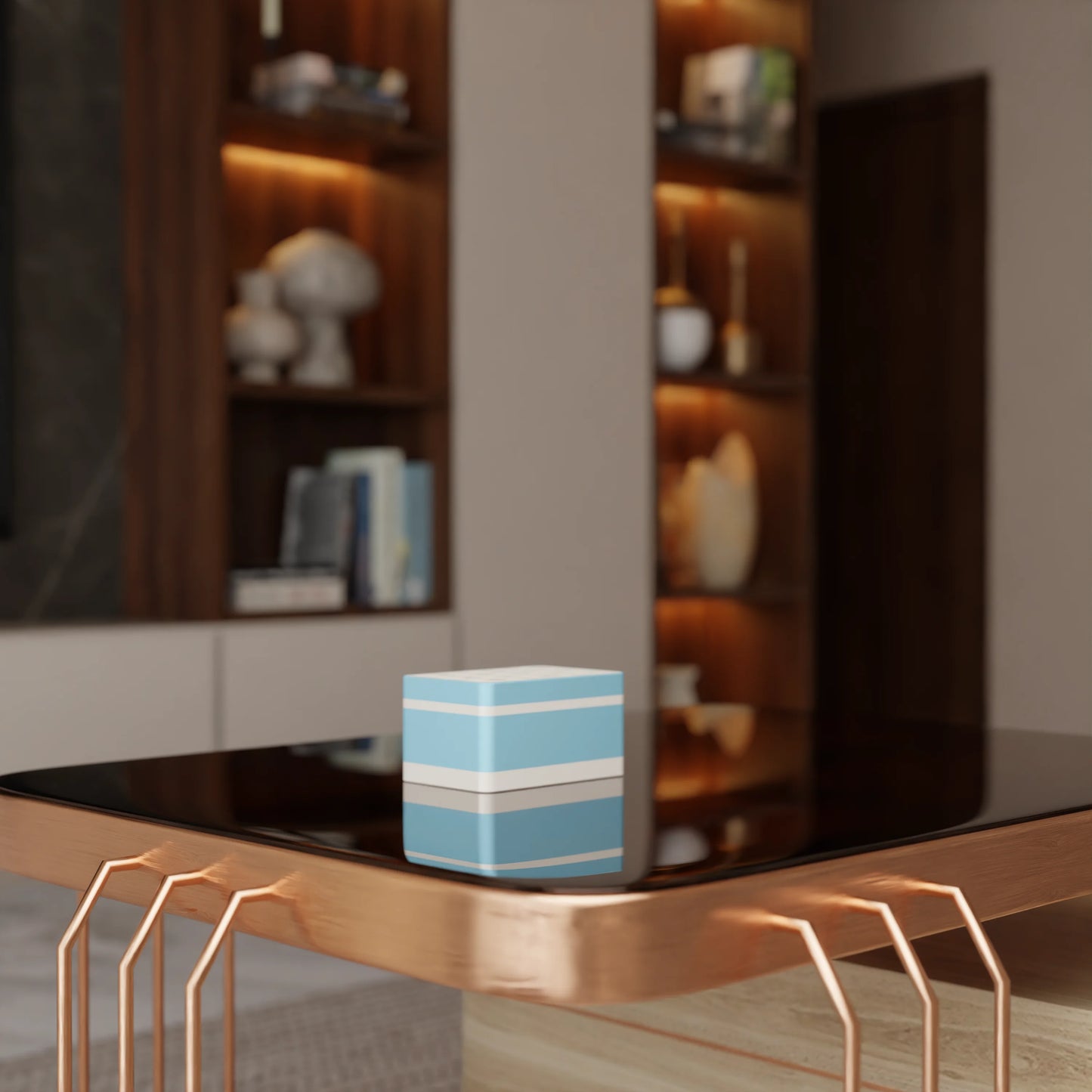 Elegant gift box Triangle with modern pattern on a table, Small - 15x10x8, in color Ice