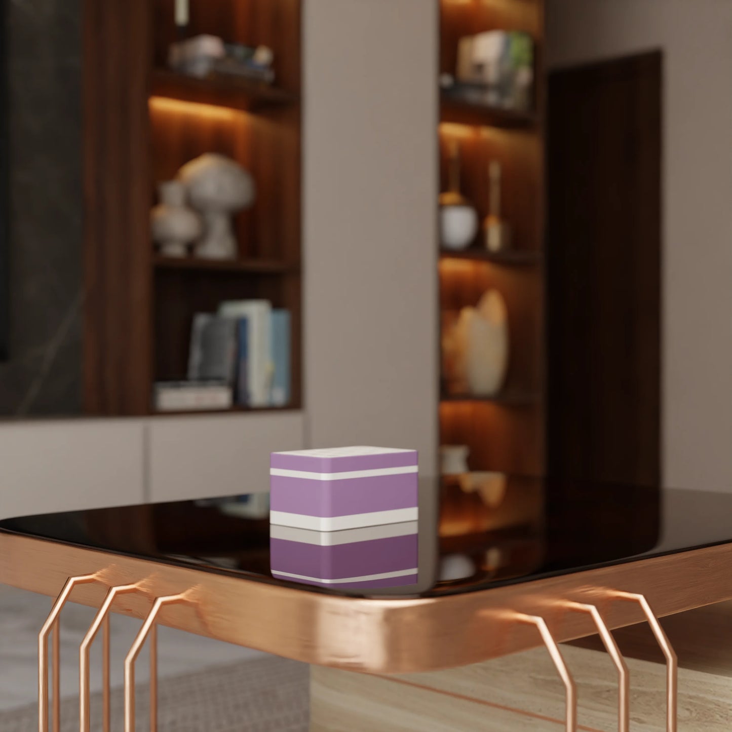 Elegant gift box Triangle with modern pattern on a table, Small - 15x10x8, in color Muted Purple