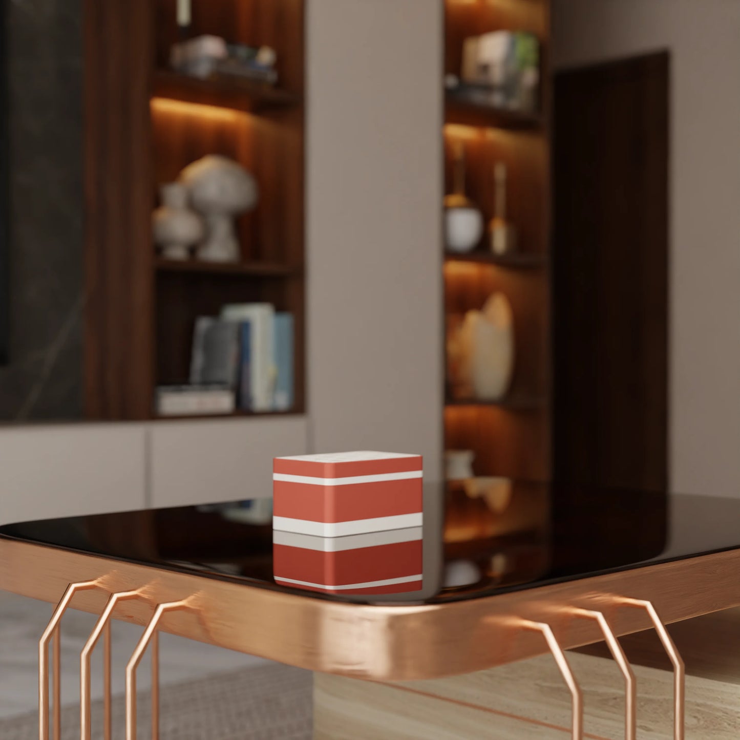 Elegant gift box Triangle with modern pattern on a table, Small - 15x10x8, in color Matt Red