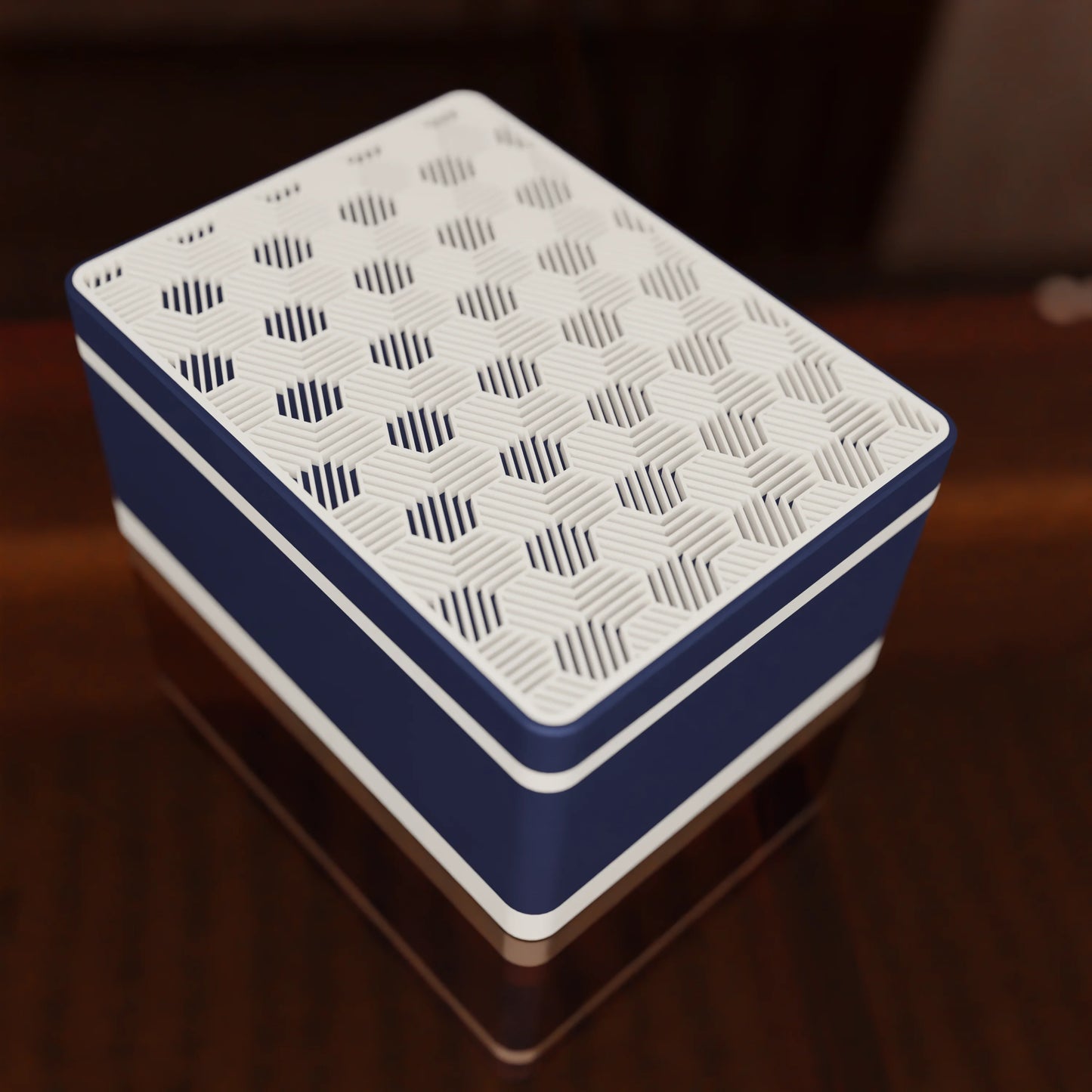 Elegant gift box Triangle with modern pattern, from above, Medium - 20x15x10, in color Army Dark Blue
