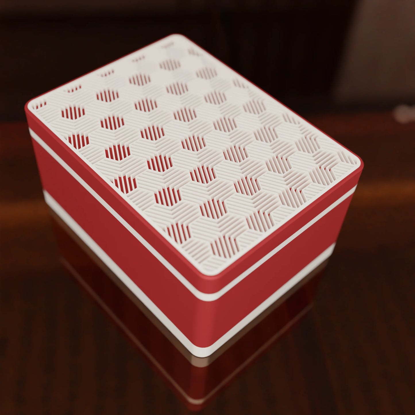 Elegant gift box Triangle with modern pattern, from above, Medium - 20x15x10, in color Army Red