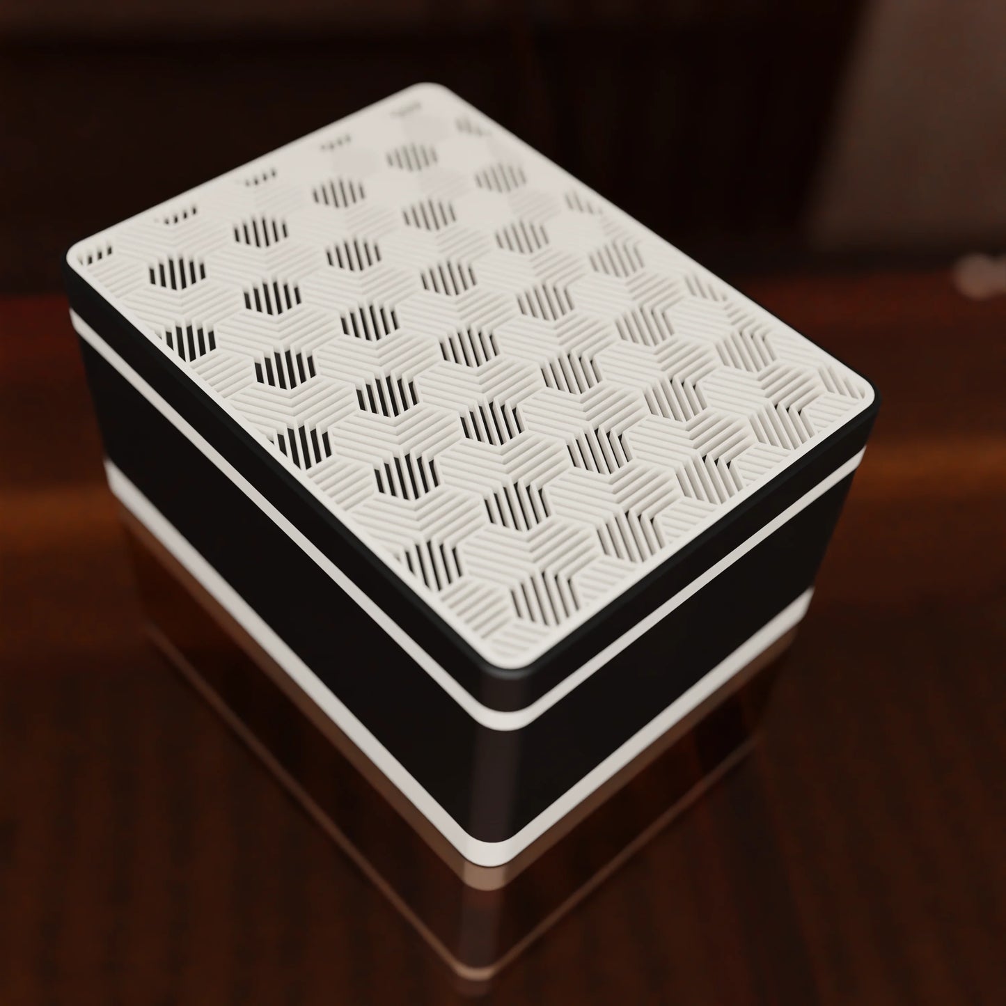Elegant gift box Triangle with modern pattern, from above, Medium - 20x15x10, in color Charcoal Black
