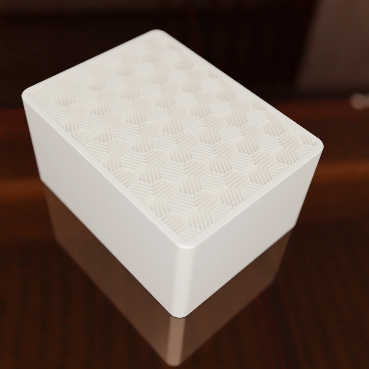 Elegant gift box Triangle with modern pattern, from above, Medium - 20x15x10, in color Cotton White