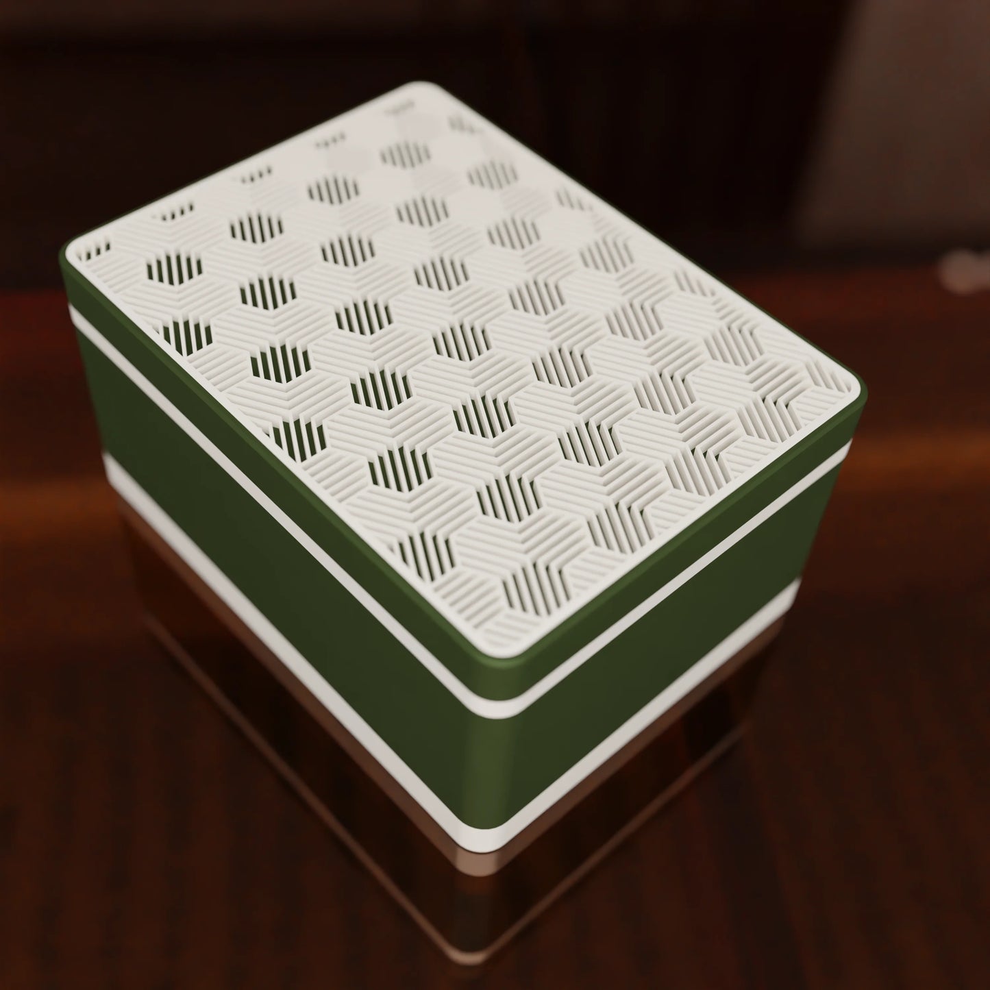 Elegant gift box Triangle with modern pattern, from above, Medium - 20x15x10, in color Army Dark Green