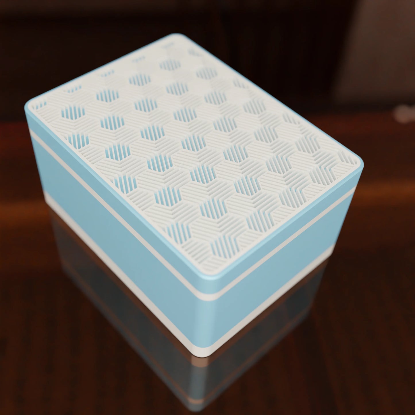 Elegant gift box Triangle with modern pattern, from above, Medium - 20x15x10, in color Ice