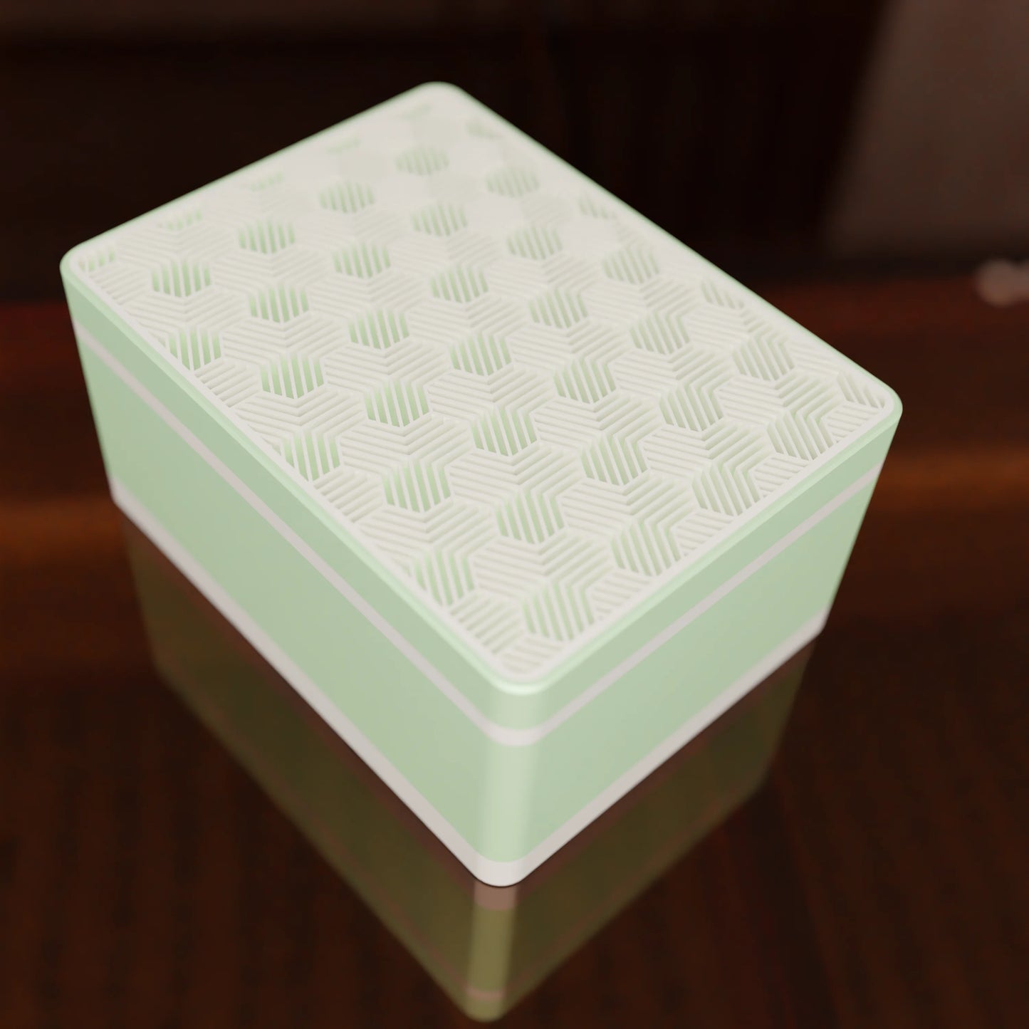 Elegant gift box Triangle with modern pattern, from above, Medium - 20x15x10, in color Mint