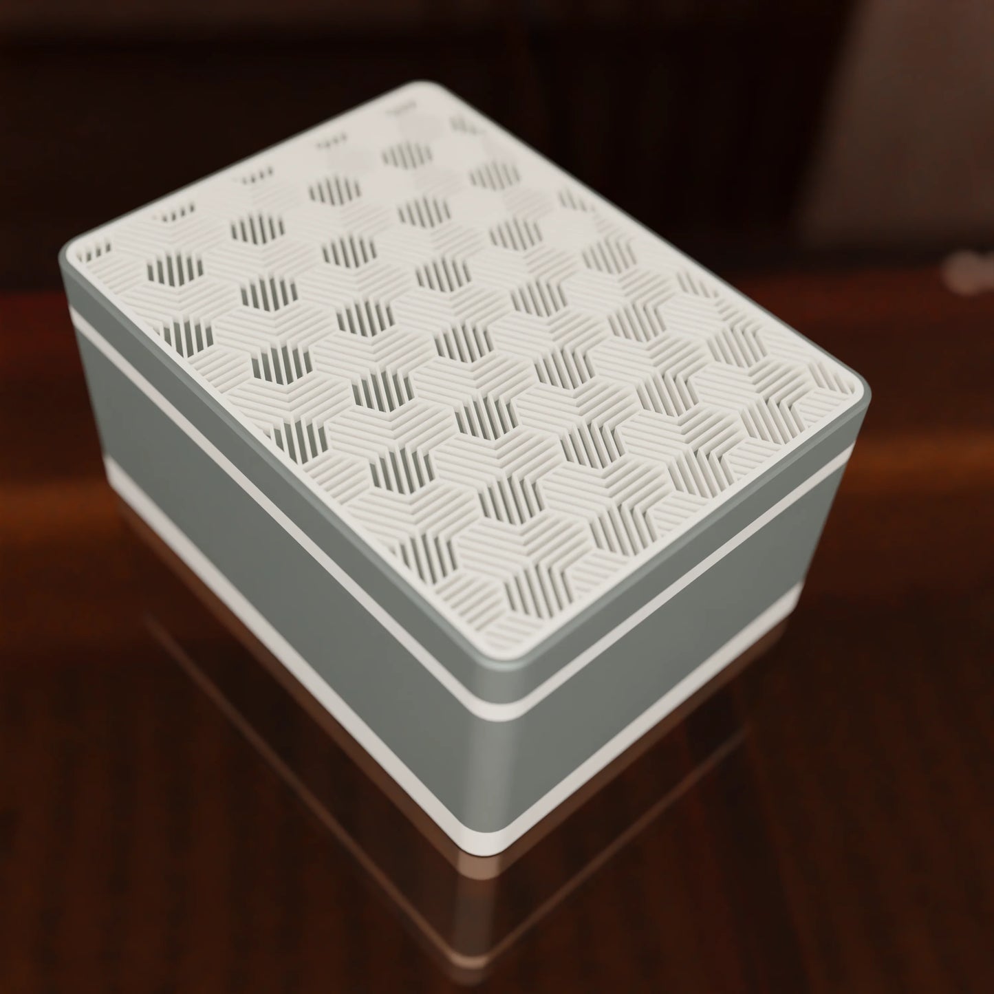 Elegant gift box Triangle with modern pattern, from above, Medium - 20x15x10, in color Muted Green