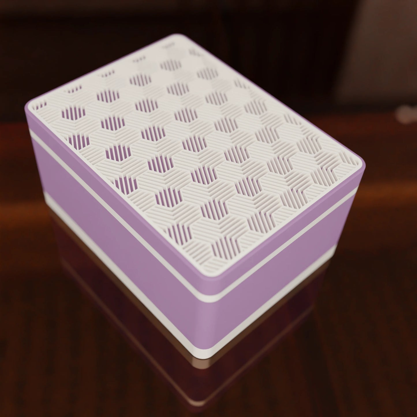 Elegant gift box Triangle with modern pattern, from above, Medium - 20x15x10, in color Muted Purple