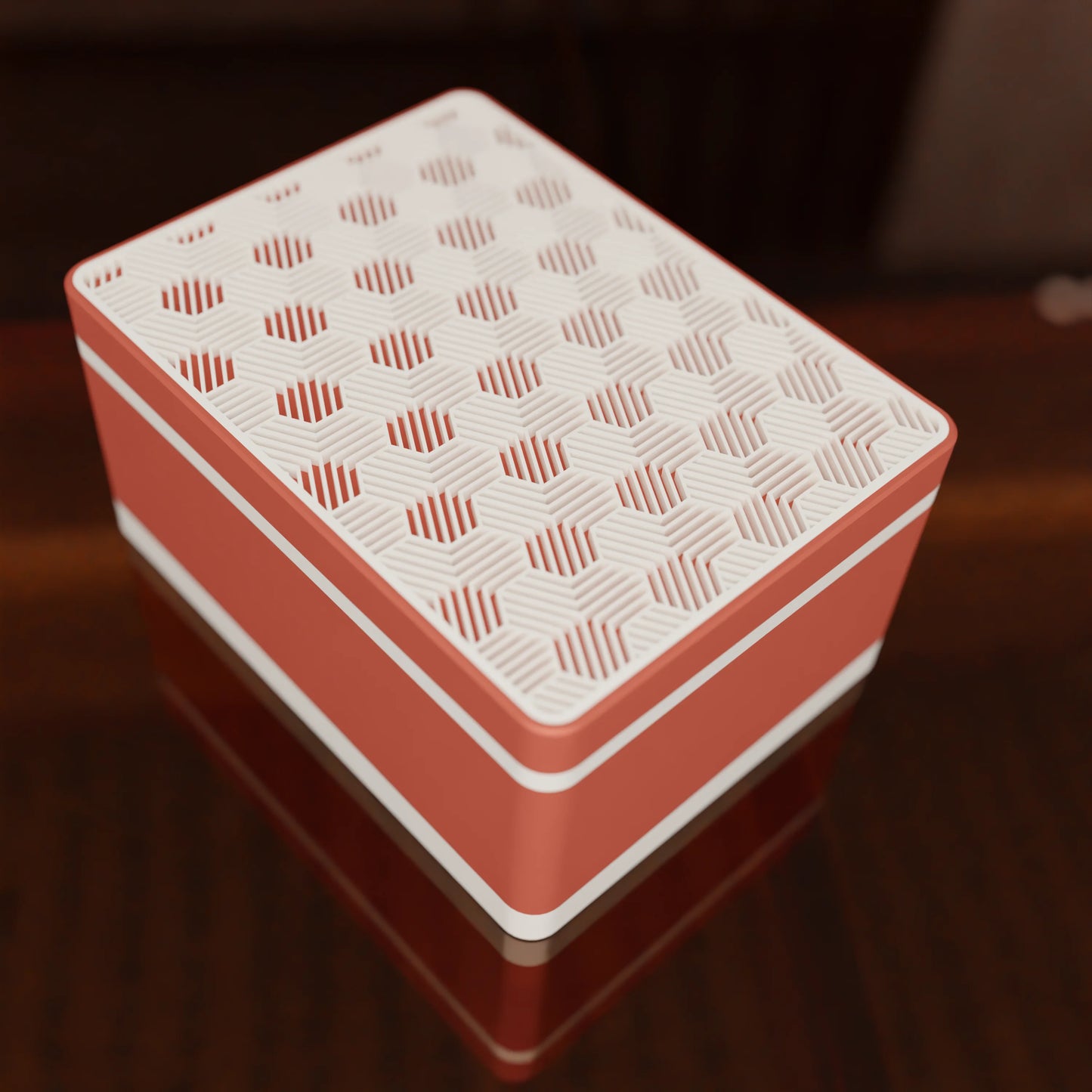 Elegant gift box Triangle with modern pattern, from above, Medium - 20x15x10, in color Matt Red
