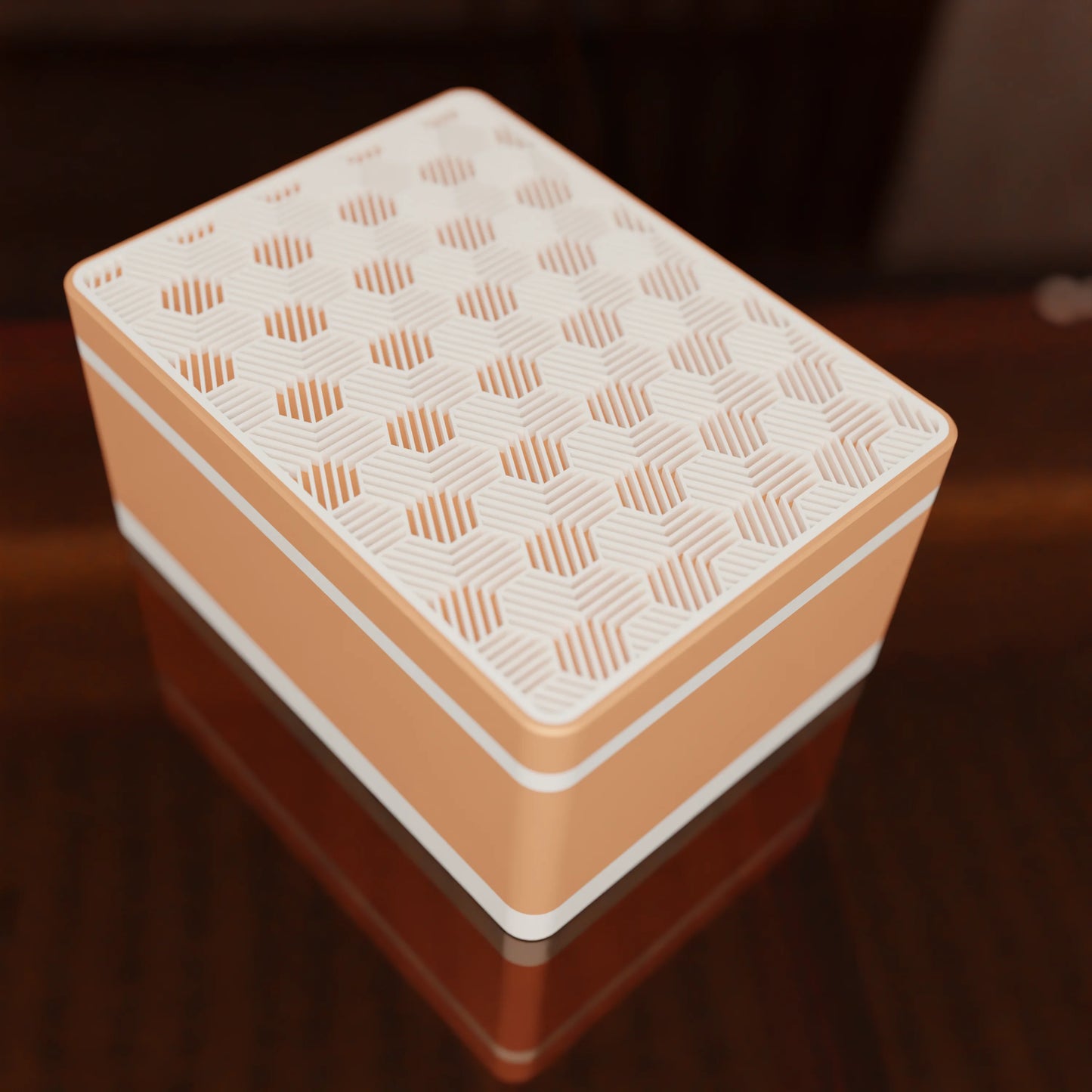 Elegant gift box Triangle with modern pattern, from above, Medium - 20x15x10, in color Peach