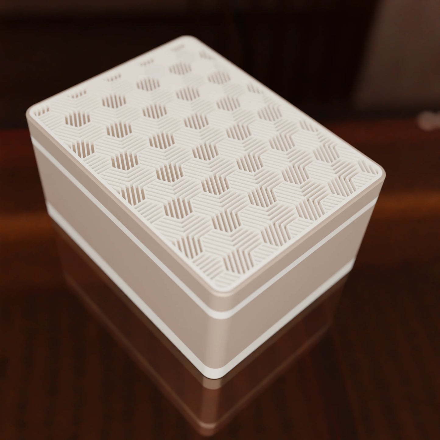 Elegant gift box Triangle with modern pattern, from above, Medium - 20x15x10, in color Peanut