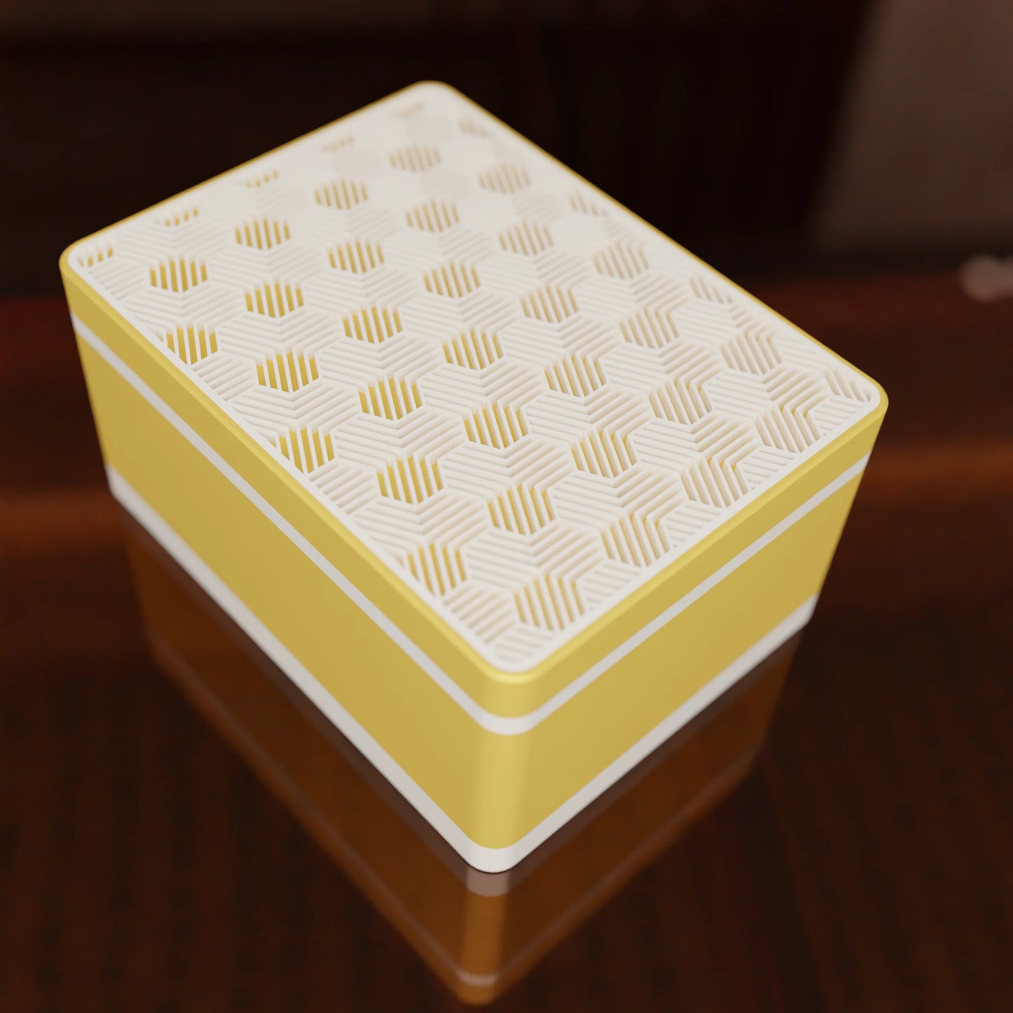 Elegant gift box Triangle with modern pattern, from above, Medium - 20x15x10, in color Savannah Yellow