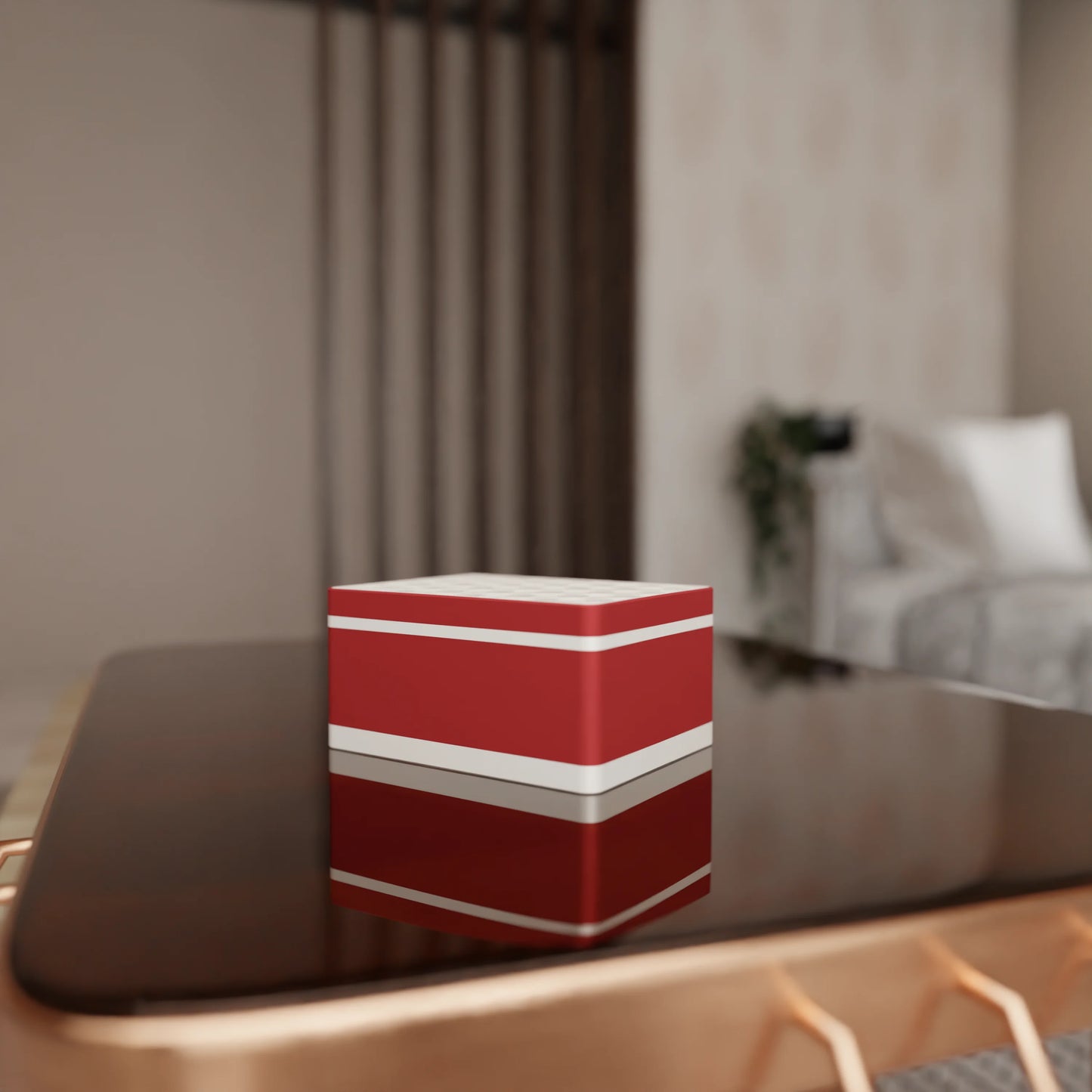 Elegant gift box Triangle with modern pattern on a table, Medium - 20x15x10, in color Army Red