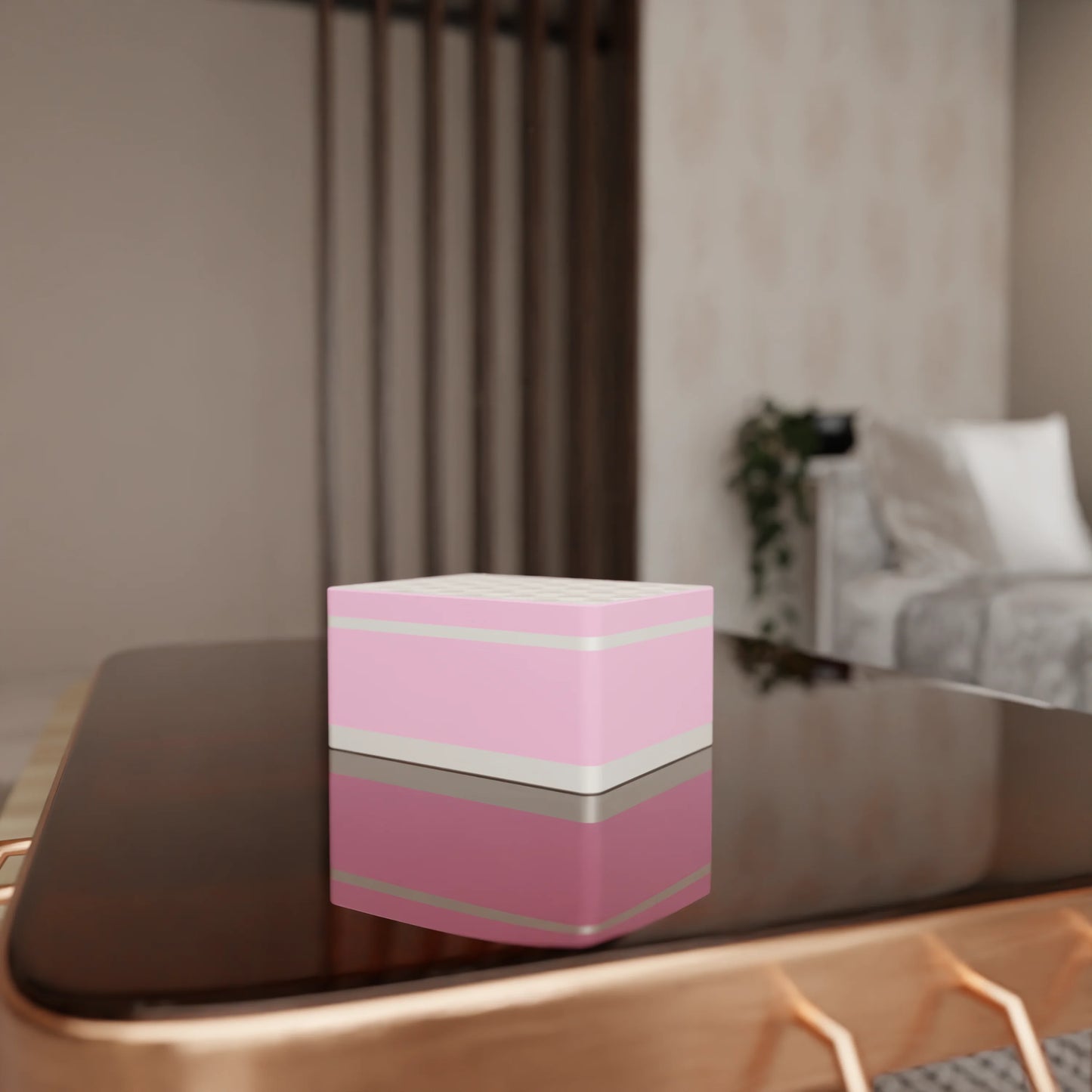 Elegant gift box Triangle with modern pattern on a table, Medium - 20x15x10, in color Candy
