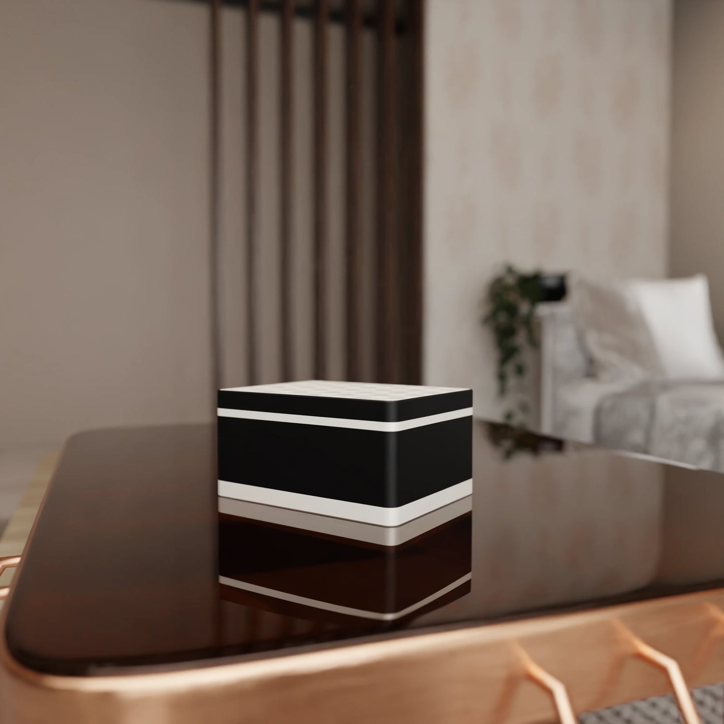 Elegant gift box Triangle with modern pattern on a table, Medium - 20x15x10, in color Charcoal Black