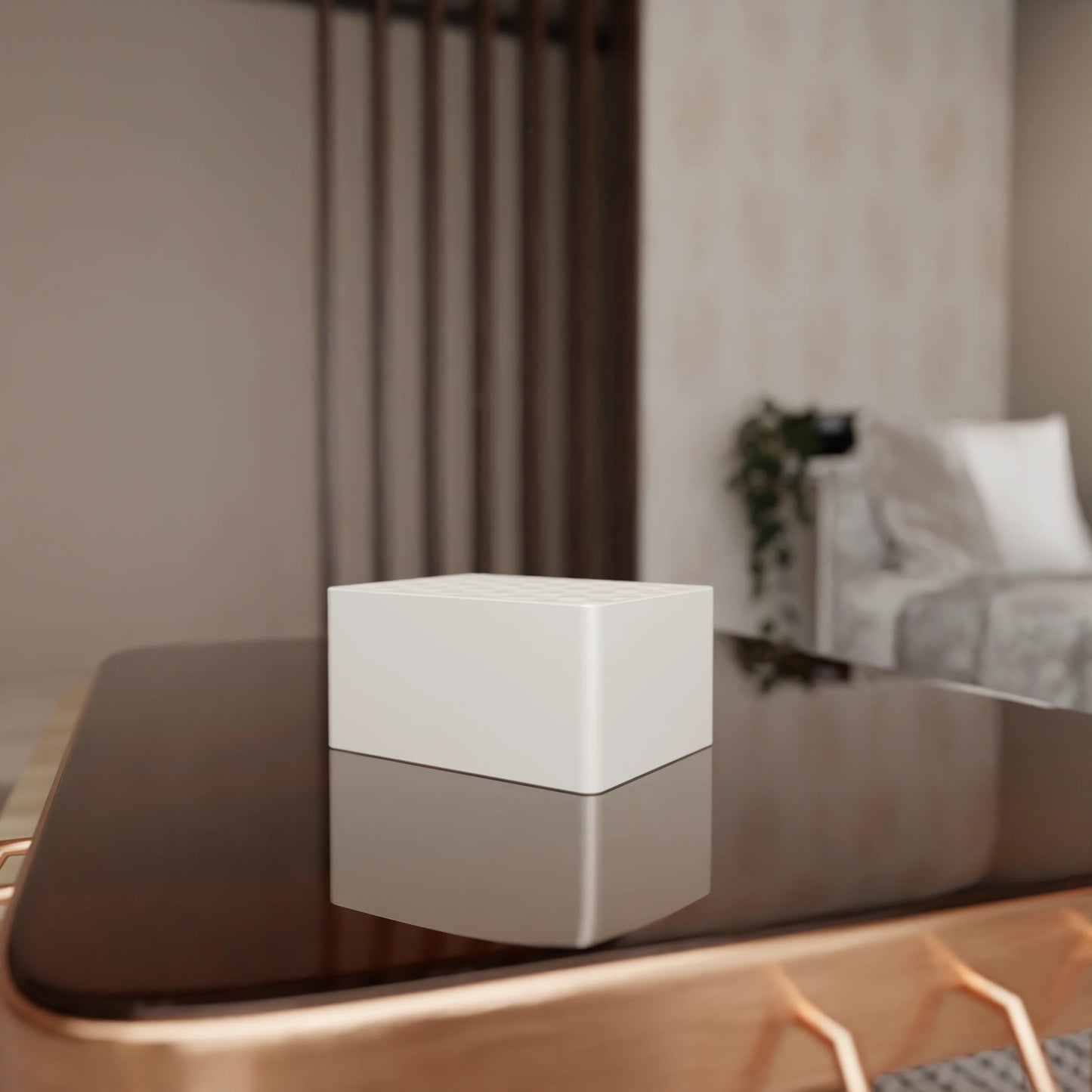 Elegant gift box Triangle with modern pattern on a table, Medium - 20x15x10, in color Cotton White