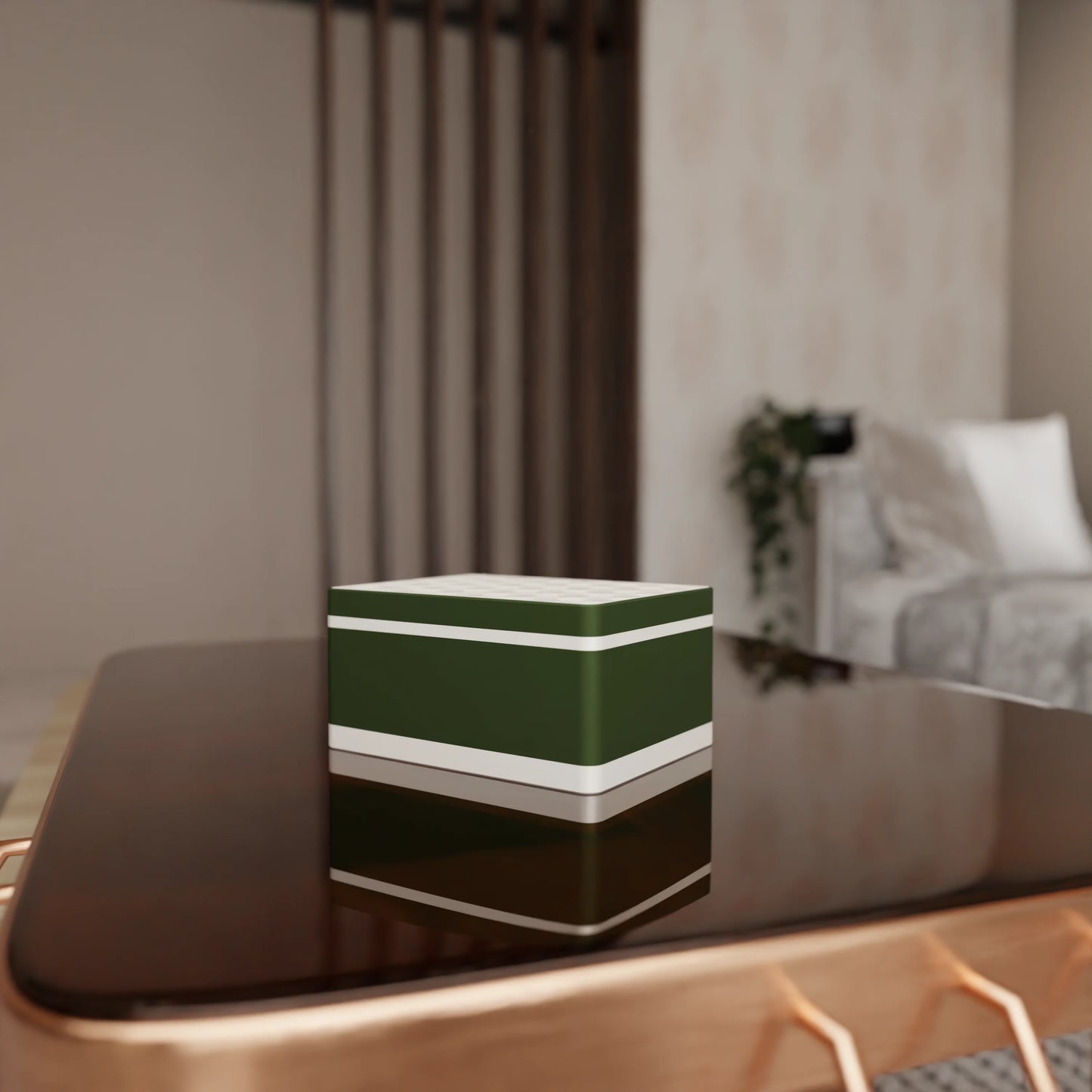 Elegant gift box Triangle with modern pattern on a table, Medium - 20x15x10, in color Army Dark Green