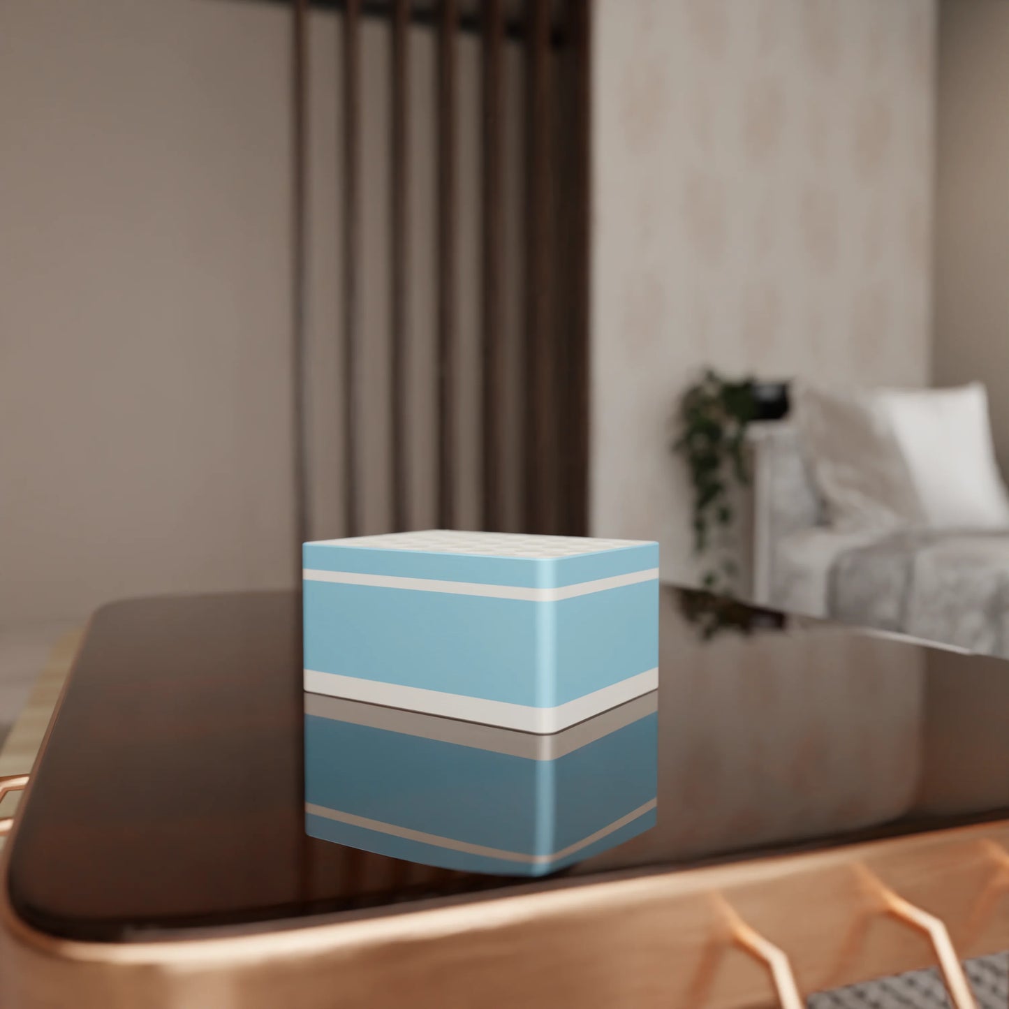 Elegant gift box Triangle with modern pattern on a table, Medium - 20x15x10, in color Ice