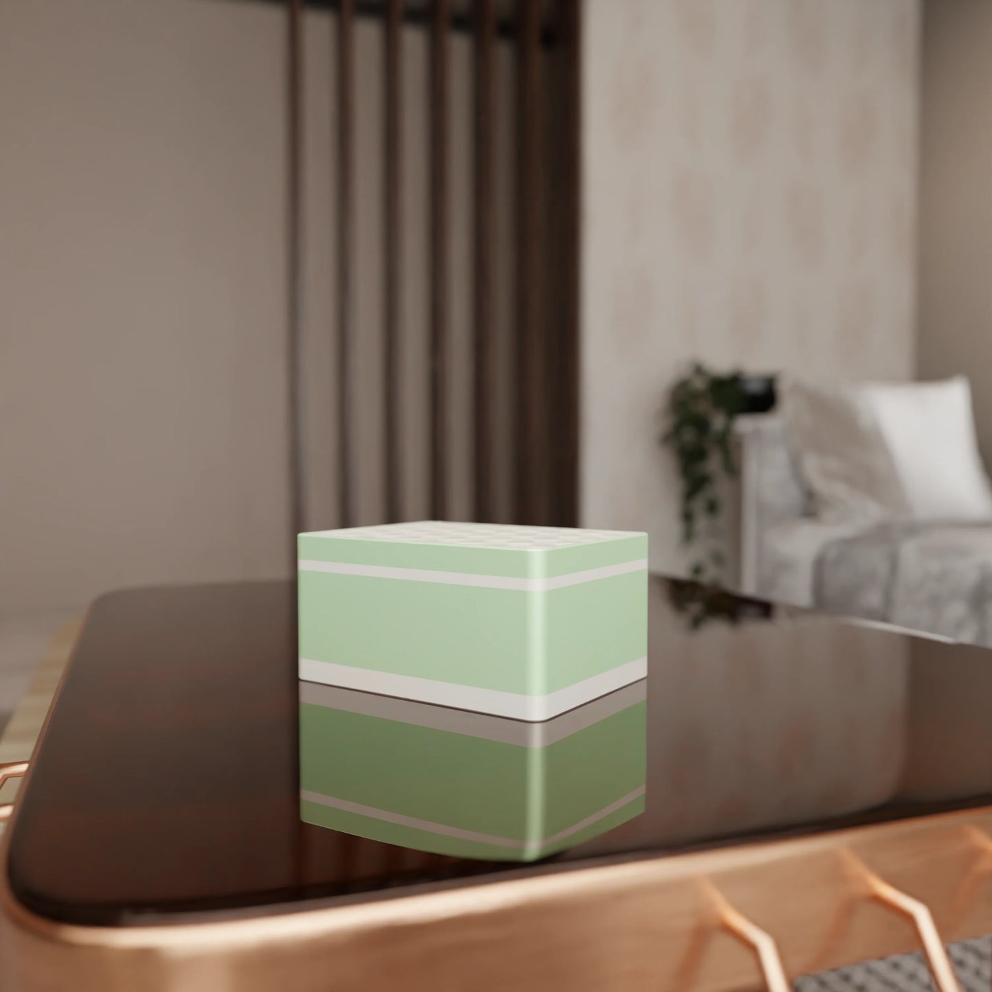 Elegant gift box Triangle with modern pattern on a table, Medium - 20x15x10, in color Mint