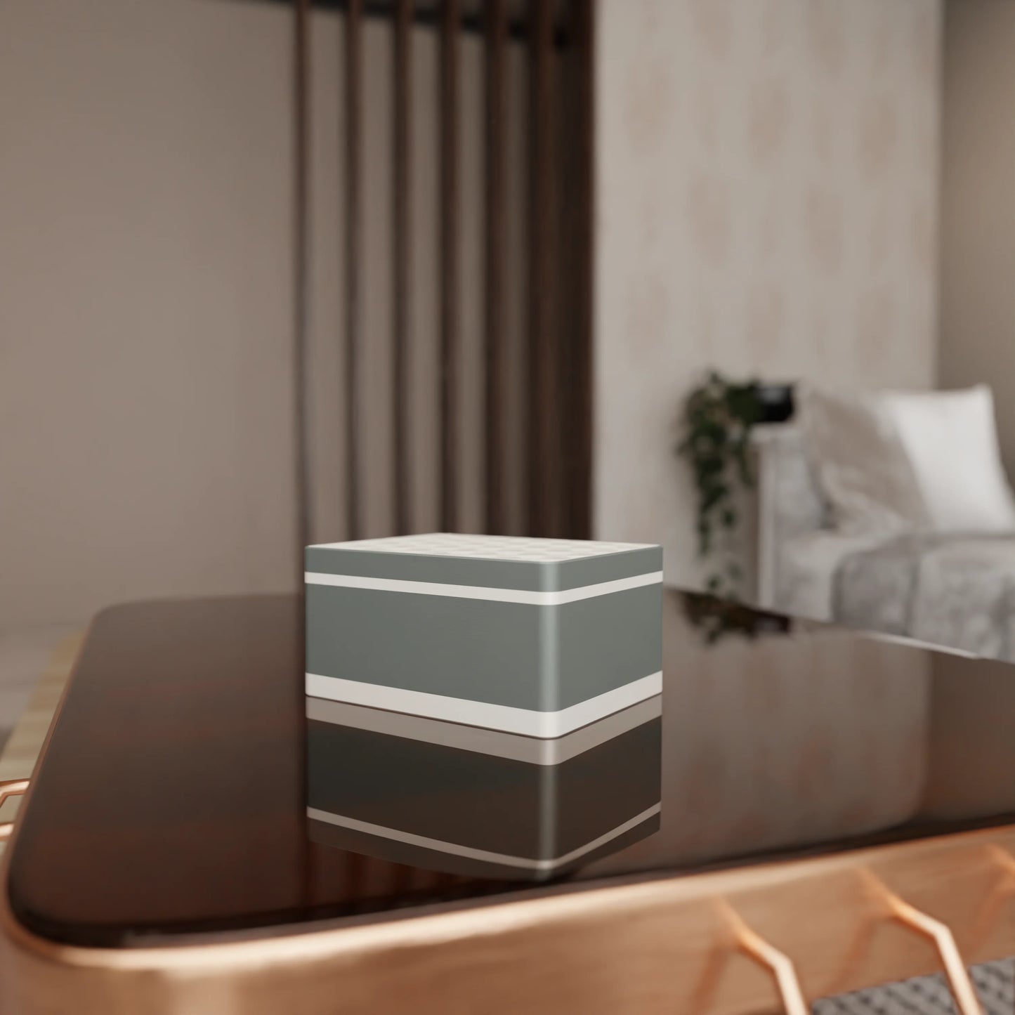 Elegant gift box Triangle with modern pattern on a table, Medium - 20x15x10, in color Muted Green