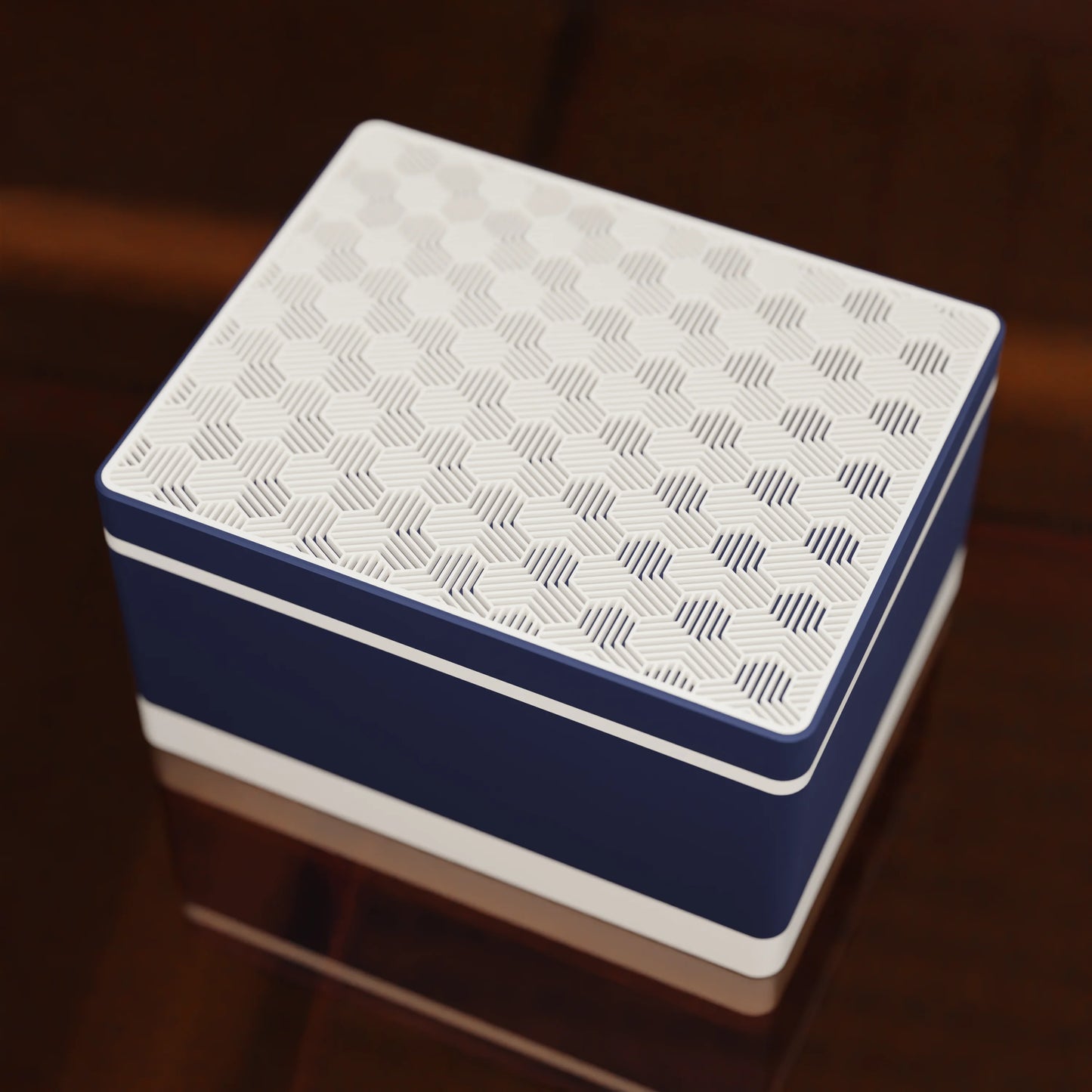 Elegant gift box Triangle with modern pattern, from above, Large - 25x20x14, in color Army Dark Blue