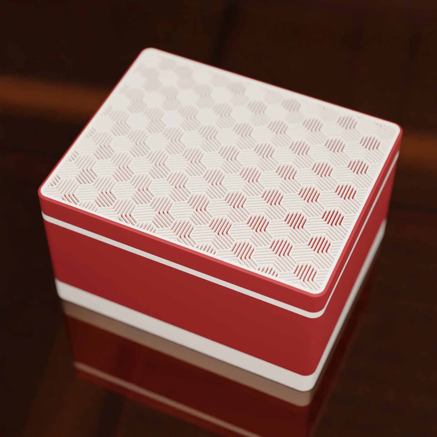 Elegant gift box Triangle with modern pattern, from above, Large - 25x20x14, in color Army Red