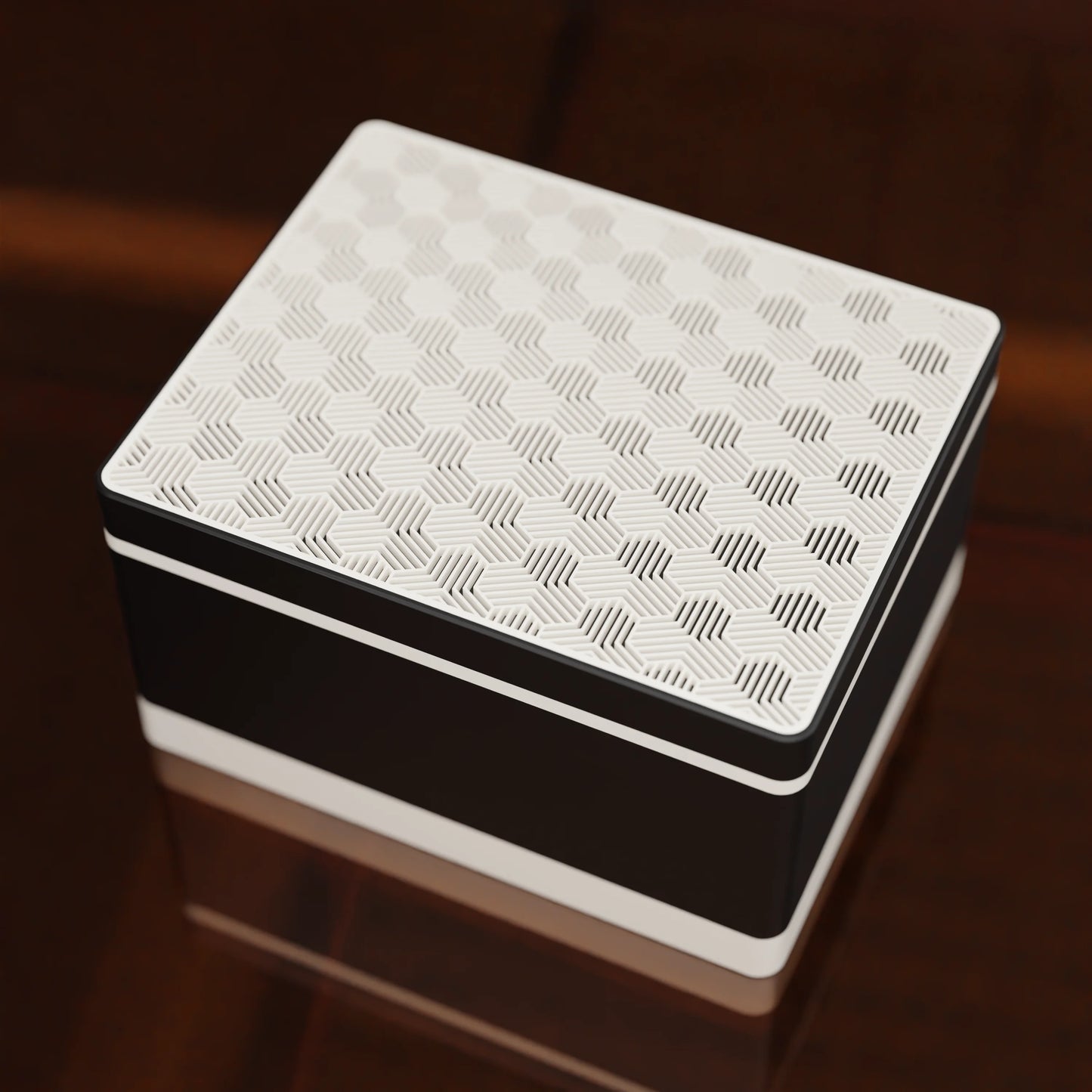 Elegant gift box Triangle with modern pattern, from above, Large - 25x20x14, in color Charcoal Black