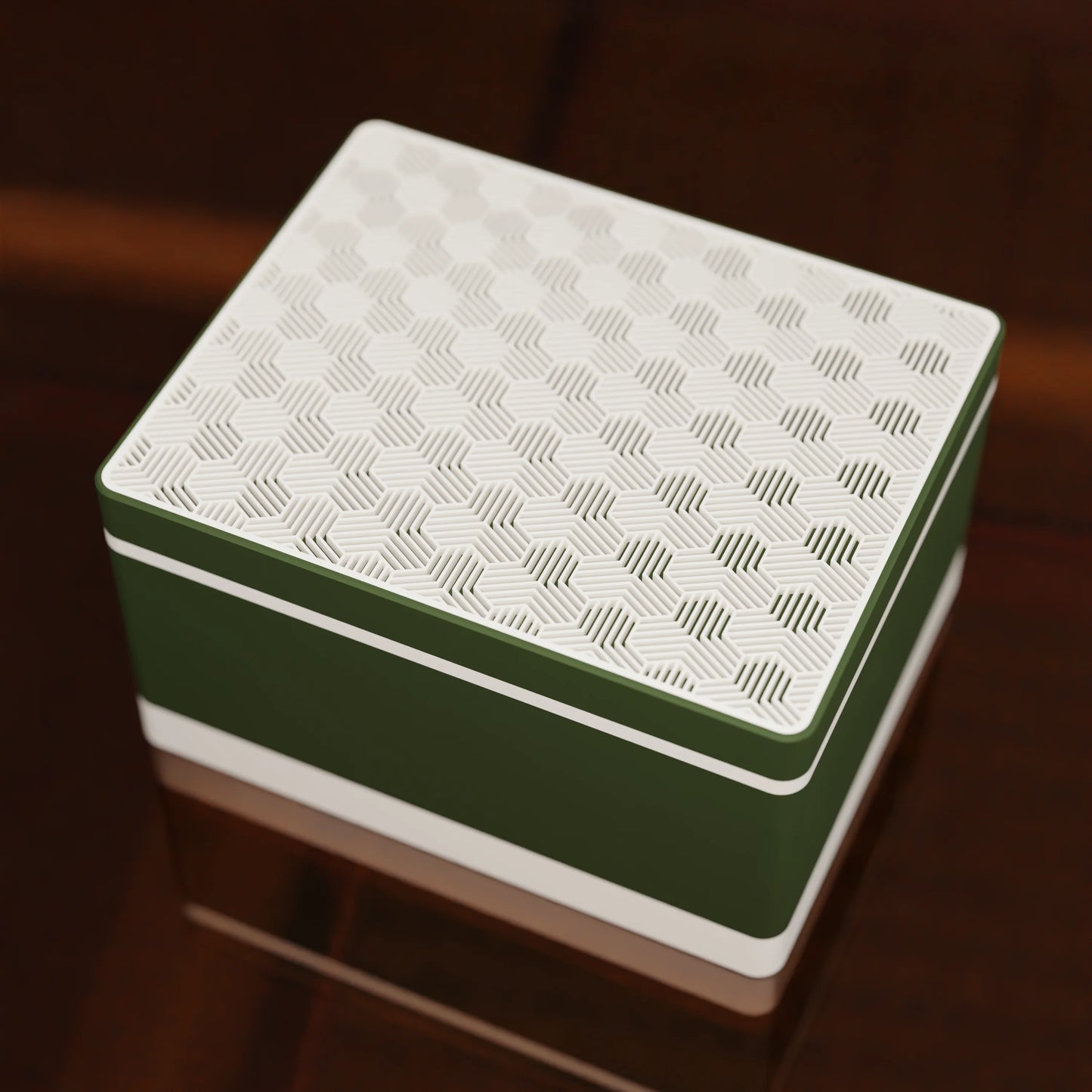 Elegant gift box Triangle with modern pattern, from above, Large - 25x20x14, in color Army Dark Green