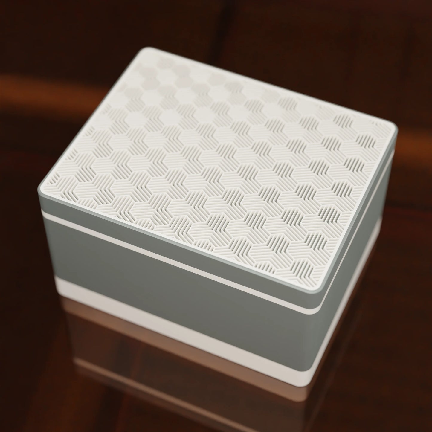 Elegant gift box Triangle with modern pattern, from above, Large - 25x20x14, in color Muted Green