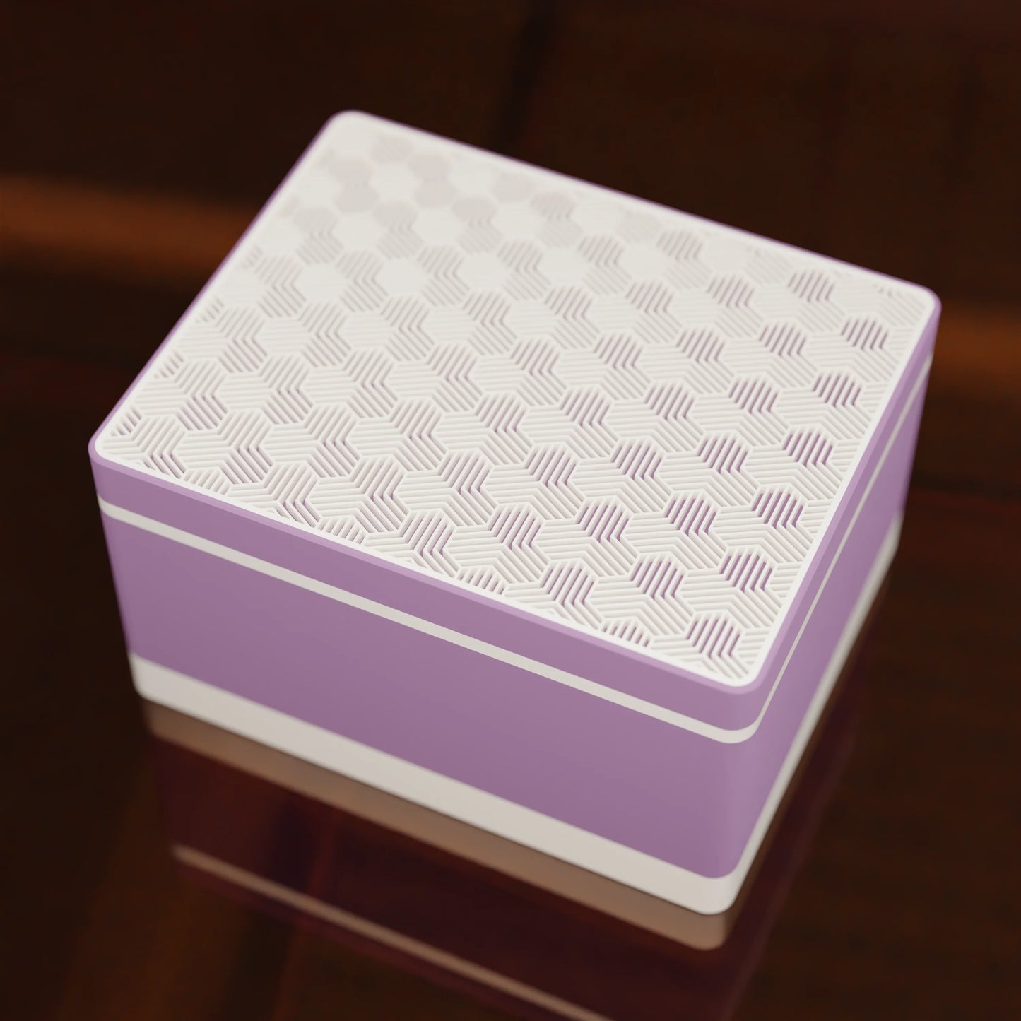 Elegant gift box Triangle with modern pattern, from above, Large - 25x20x14, in color Muted Purple